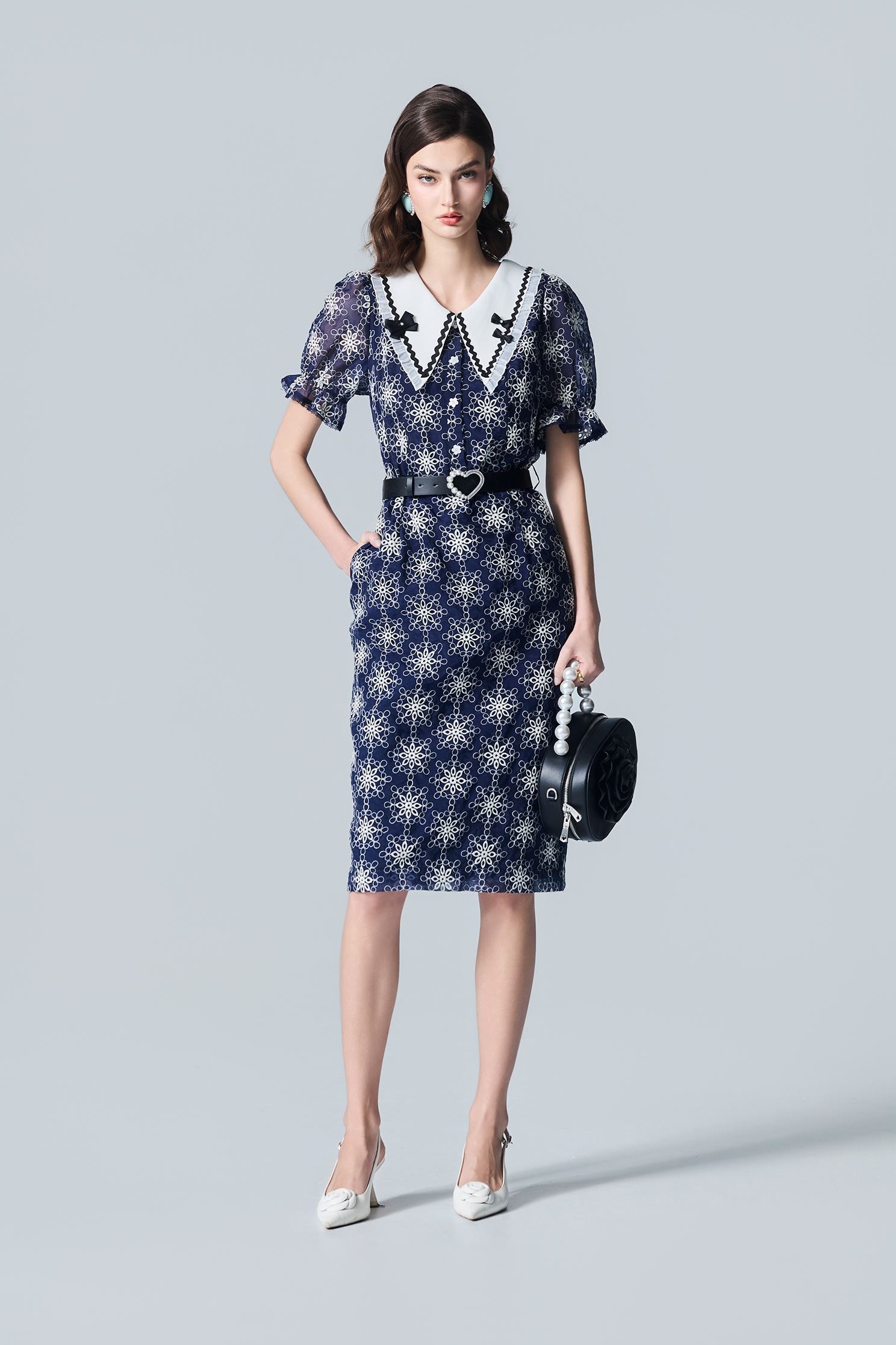 Bow Detail Floral Embroidery Short Sleeve DressBow Detail Floral Embroidery Short Sleeve Dress,Dresses,Embroidered,Season (AW) Look