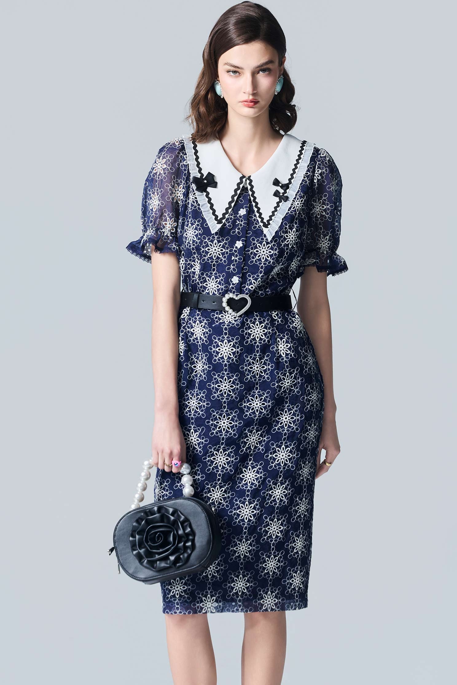 Bow Detail Floral Embroidery Short Sleeve DressBow Detail Floral Embroidery Short Sleeve Dress,Dresses,Embroidered,Season (AW) Look