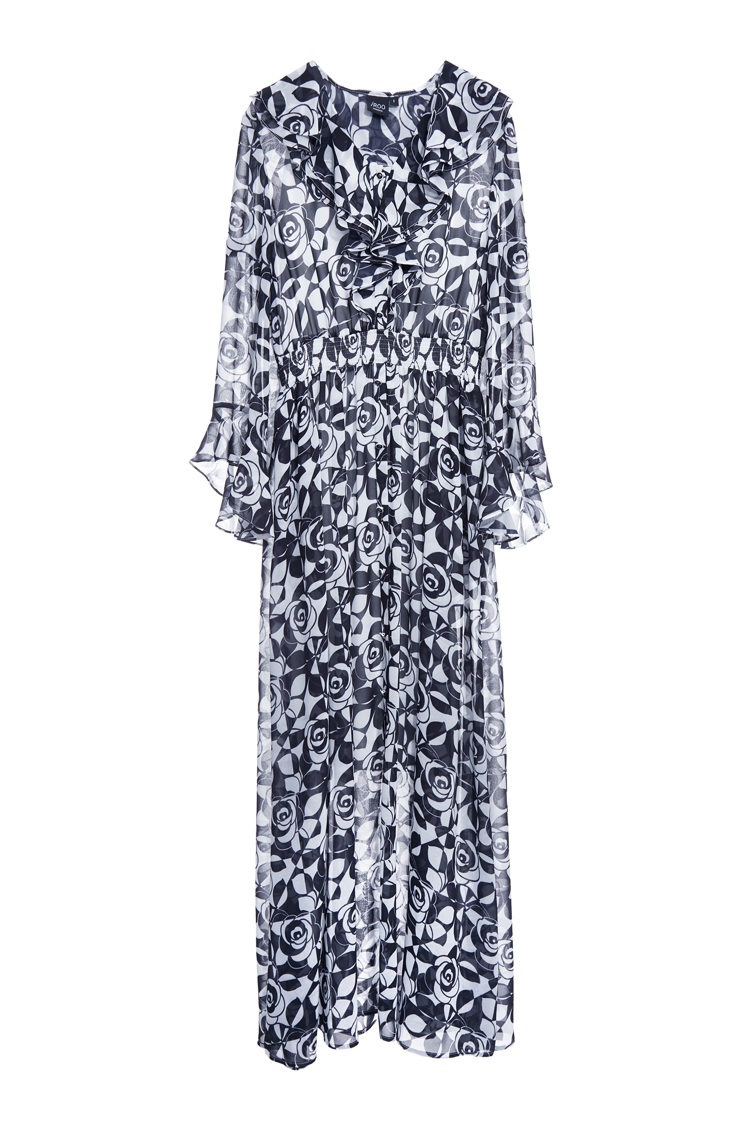 Rose Print Ruffle Collar Maxi DressRose Print Ruffle Collar Maxi Dress,Dresses,Under shirts,Season (AW) Look,Chiffon