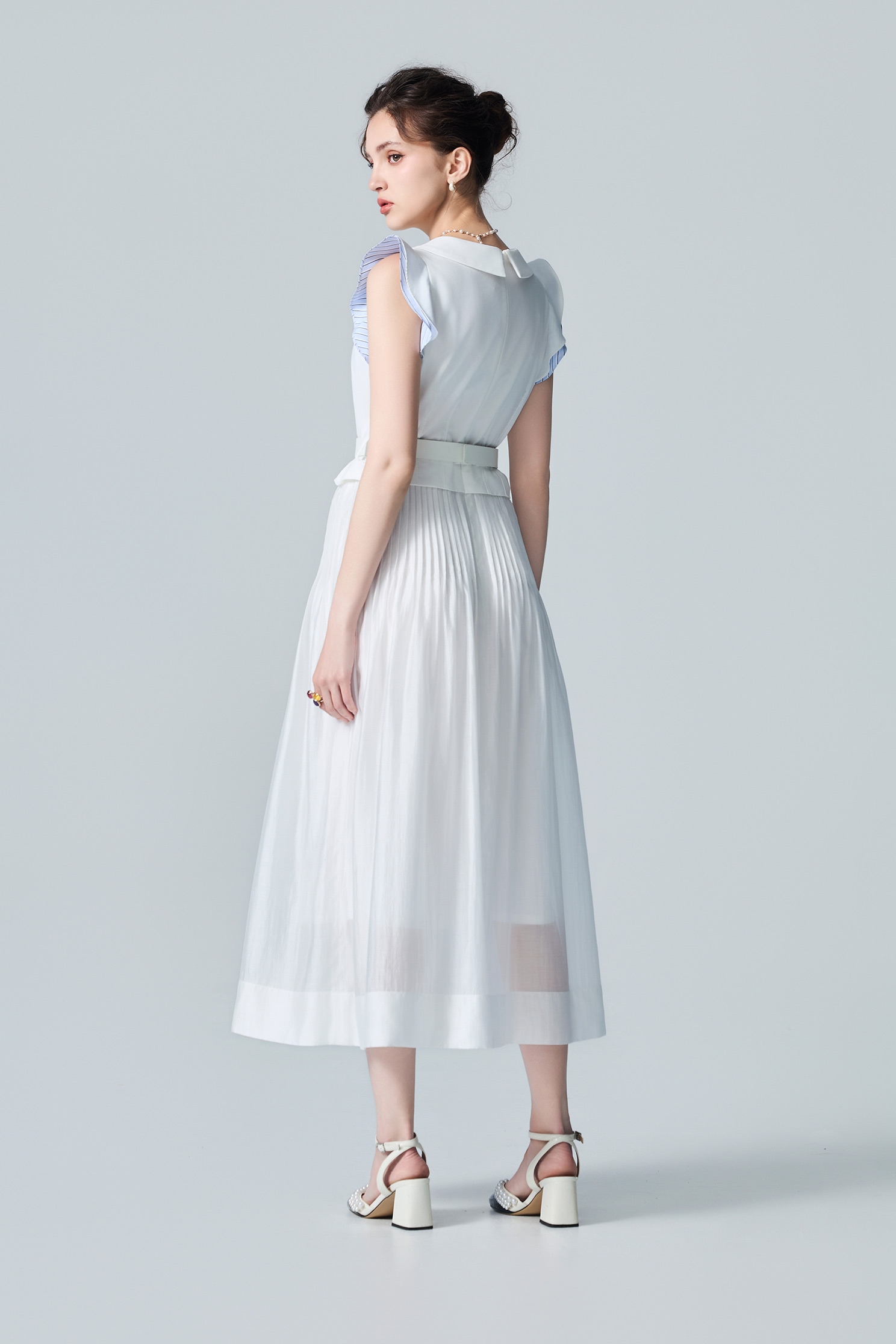 Cream White Faux-Layered DressCream White Faux-Layered Dress,Dresses,Stripe,White dresses,Season (AW) Look
