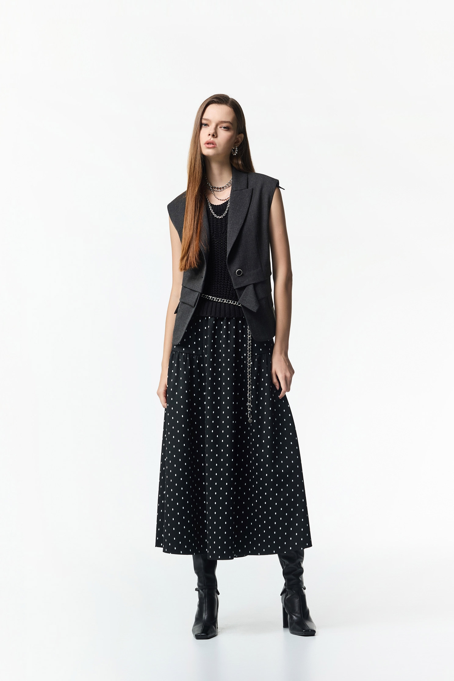 Cable Knit With Polka Dot Print DressCable Knit With Polka Dot Print Dress,Dresses,Office Looks,Knitted dresses,dotcollection,Season (AW) Look,Valentine,sleeveless tops,Knitted,Knitted dresses