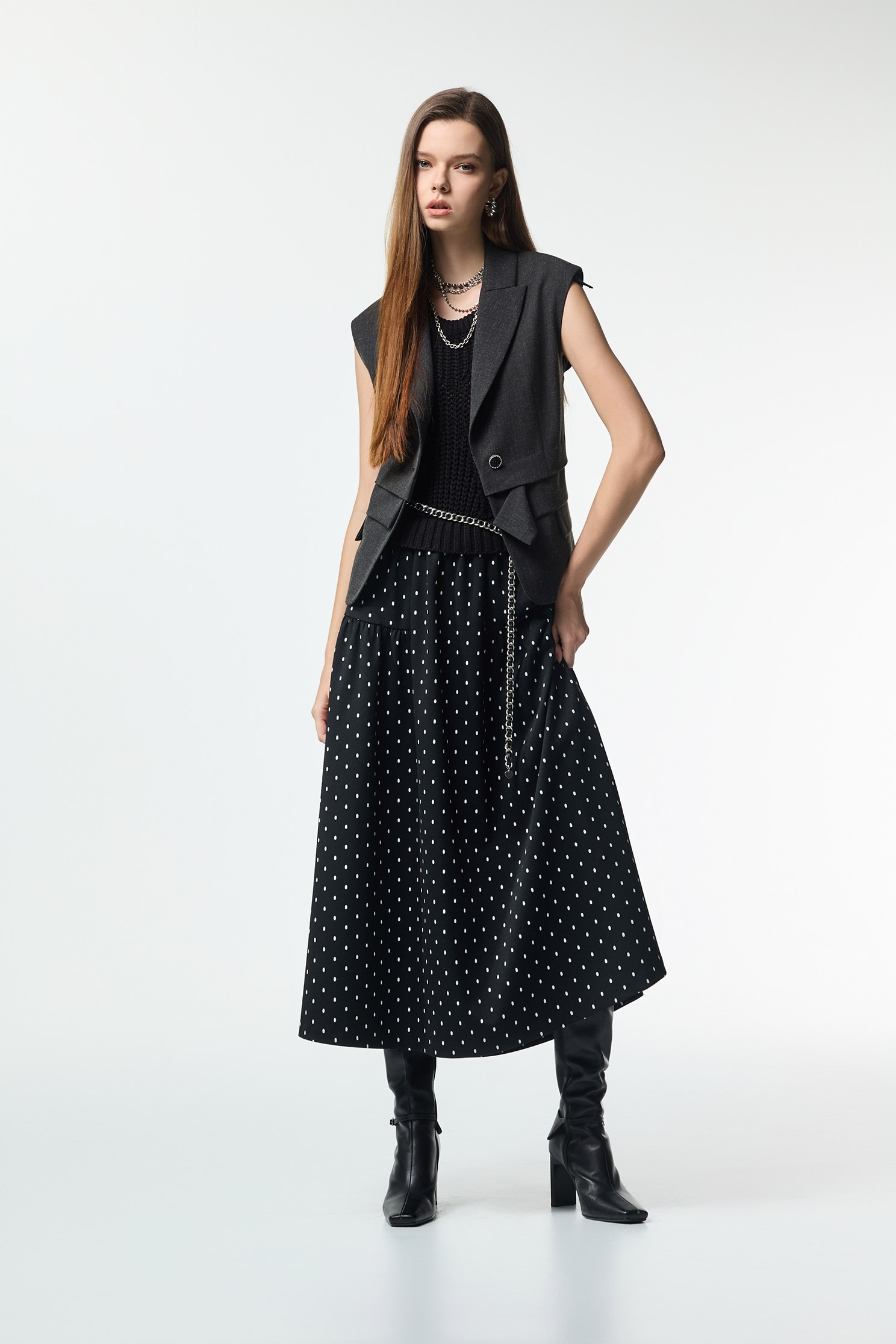 Cable Knit With Polka Dot Print DressCable Knit With Polka Dot Print Dress,Dresses,Office Looks,Knitted dresses,dotcollection,Season (AW) Look,Valentine,sleeveless tops,Knitted,Knitted dresses