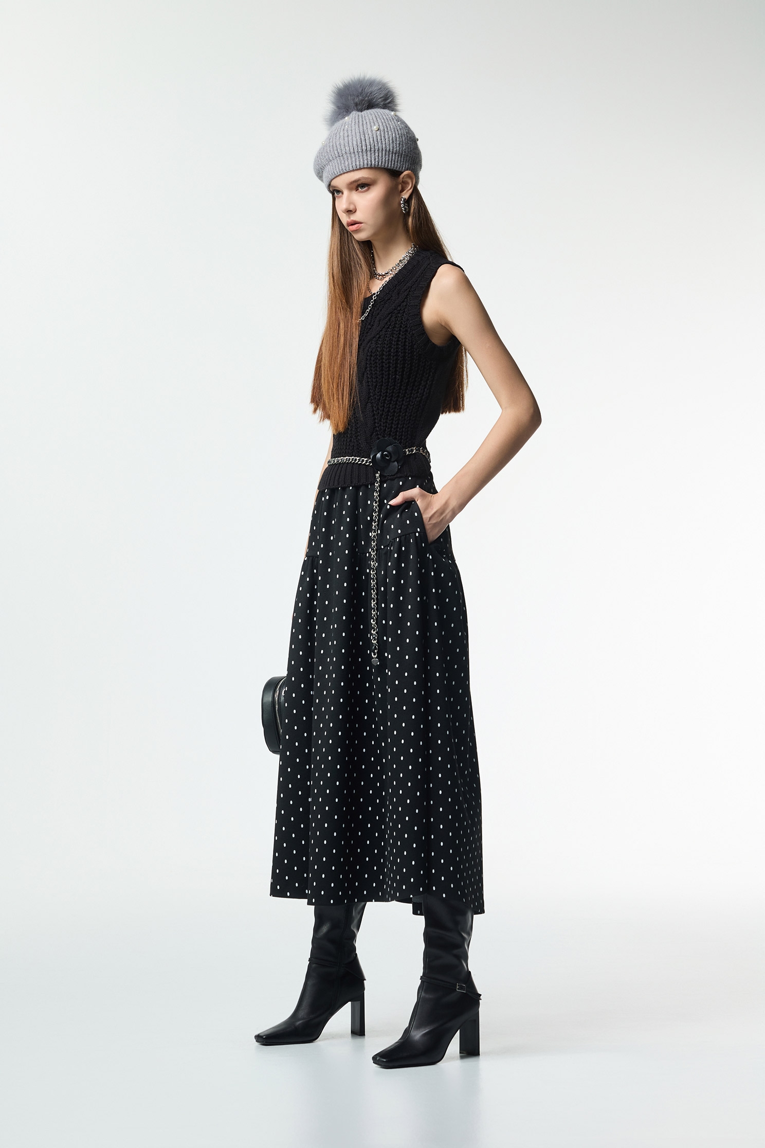 Cable Knit With Polka Dot Print DressCable Knit With Polka Dot Print Dress,Dresses,Office Looks,Knitted dresses,dotcollection,Season (AW) Look,Valentine,sleeveless tops,Knitted,Knitted dresses