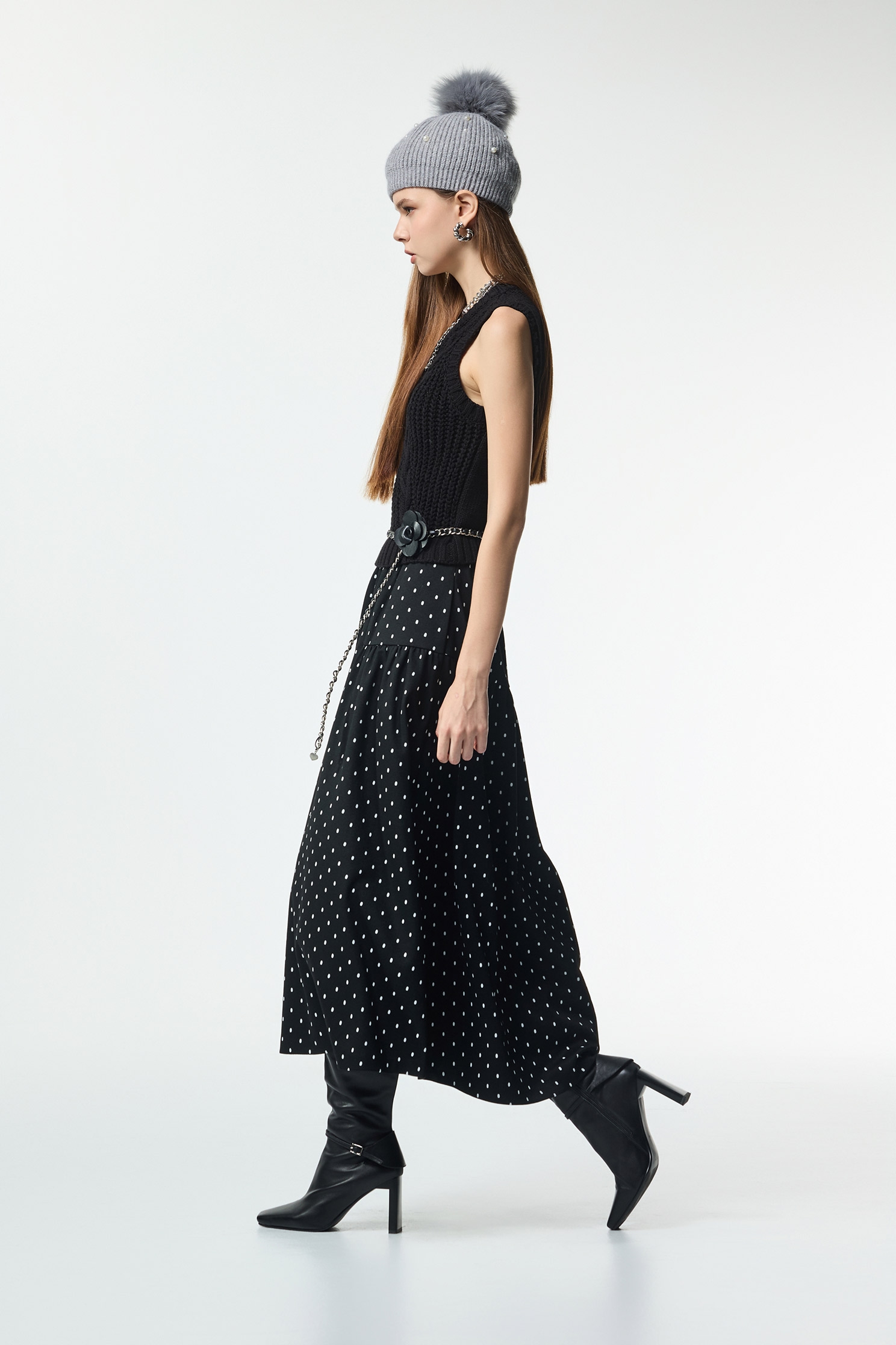 Cable Knit With Polka Dot Print DressCable Knit With Polka Dot Print Dress,Dresses,Office Looks,Knitted dresses,dotcollection,Season (AW) Look,Valentine,sleeveless tops,Knitted,Knitted dresses