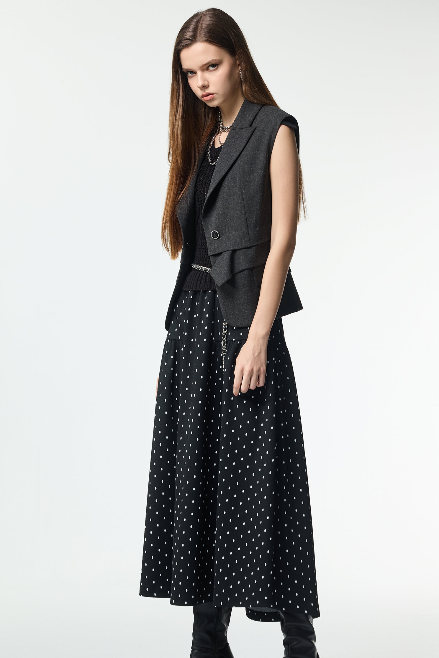 Cable Knit With Polka Dot Print DressCable Knit With Polka Dot Print Dress,Dresses,Office Looks,Knitted dresses,dotcollection,Season (AW) Look,Valentine,sleeveless tops,Knitted,Knitted dresses