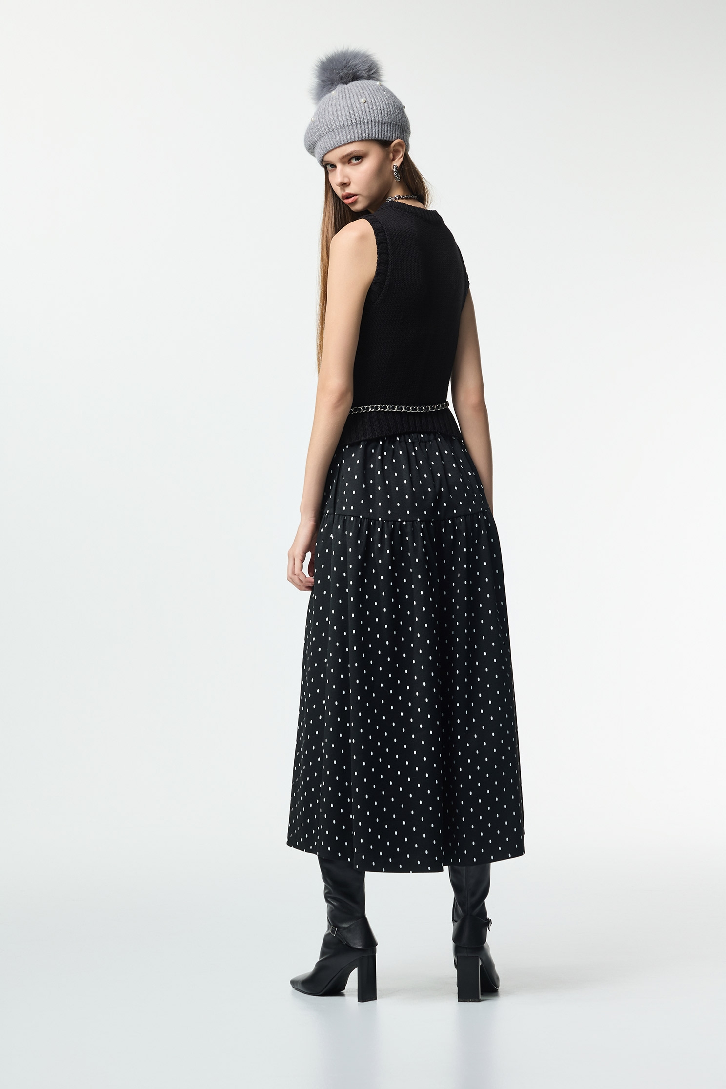 Cable Knit With Polka Dot Print DressCable Knit With Polka Dot Print Dress,Dresses,Office Looks,Knitted dresses,dotcollection,Season (AW) Look,Valentine,sleeveless tops,Knitted,Knitted dresses