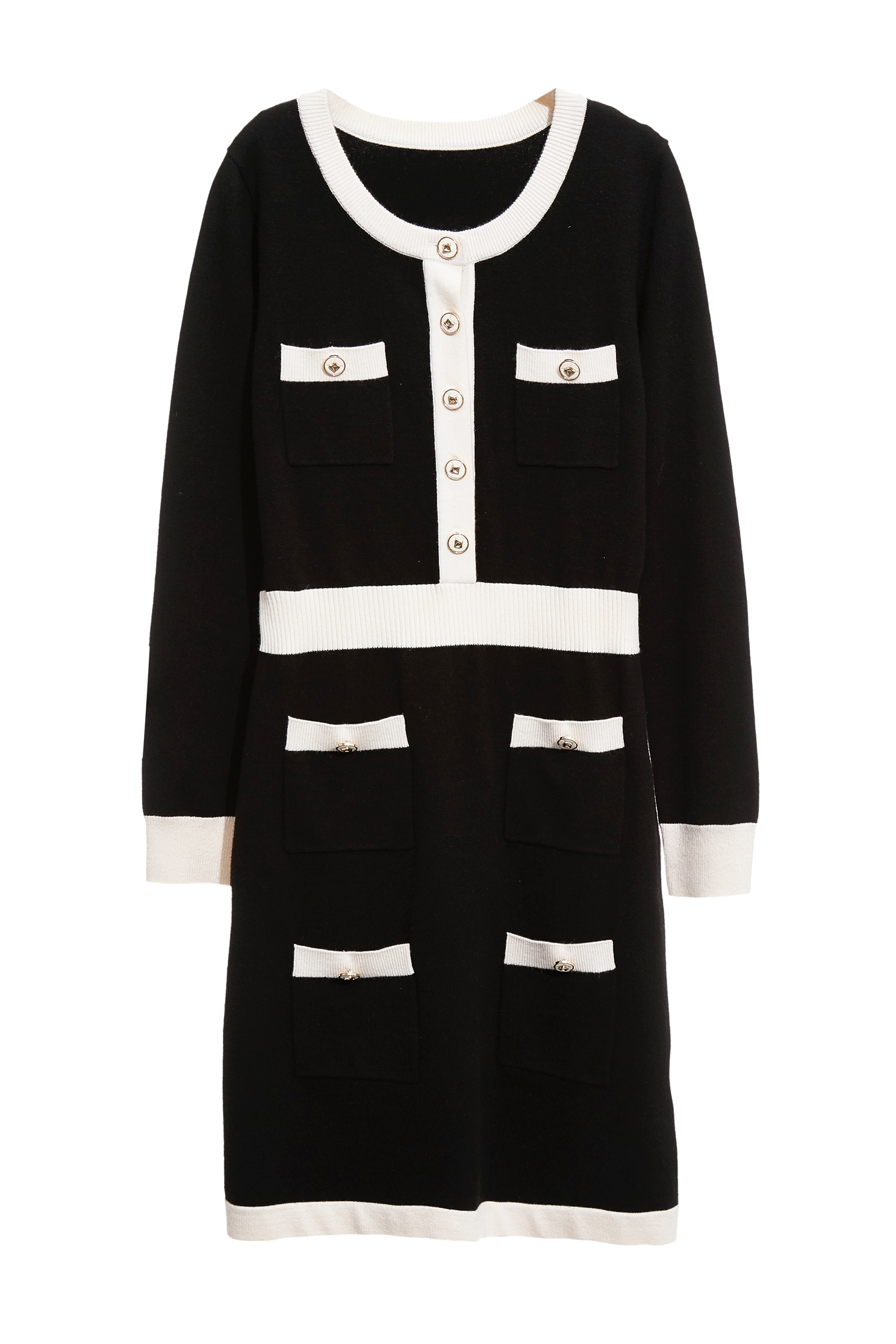 Long Sleeve Contrast Trim Knit DressLong Sleeve Contrast Trim Knit Dress,Office Looks,bestselling,Knitted dresses,Season (AW) Look,Valentine,Knitted,Knitted dresses