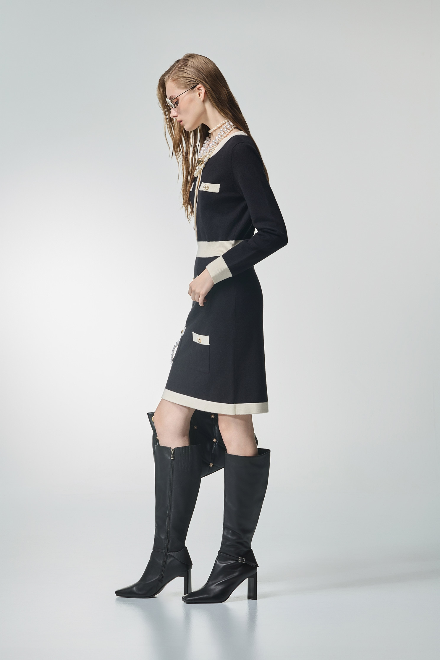 Long Sleeve Contrast Trim Knit DressLong Sleeve Contrast Trim Knit Dress,Office Looks,bestselling,Knitted dresses,Season (AW) Look,Valentine,Knitted,Knitted dresses