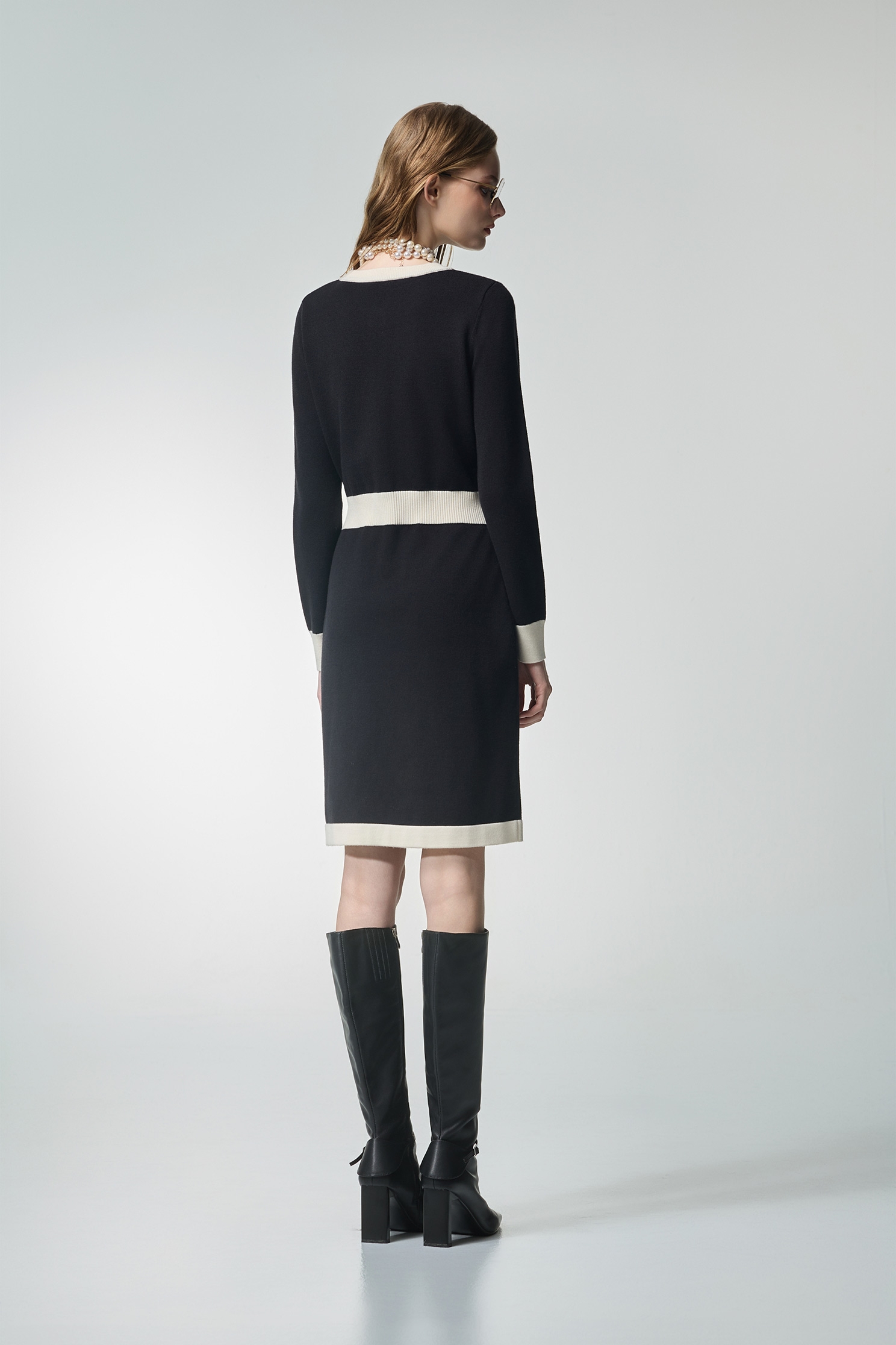 Long Sleeve Contrast Trim Knit DressLong Sleeve Contrast Trim Knit Dress,Office Looks,bestselling,Knitted dresses,Season (AW) Look,Valentine,Knitted,Knitted dresses