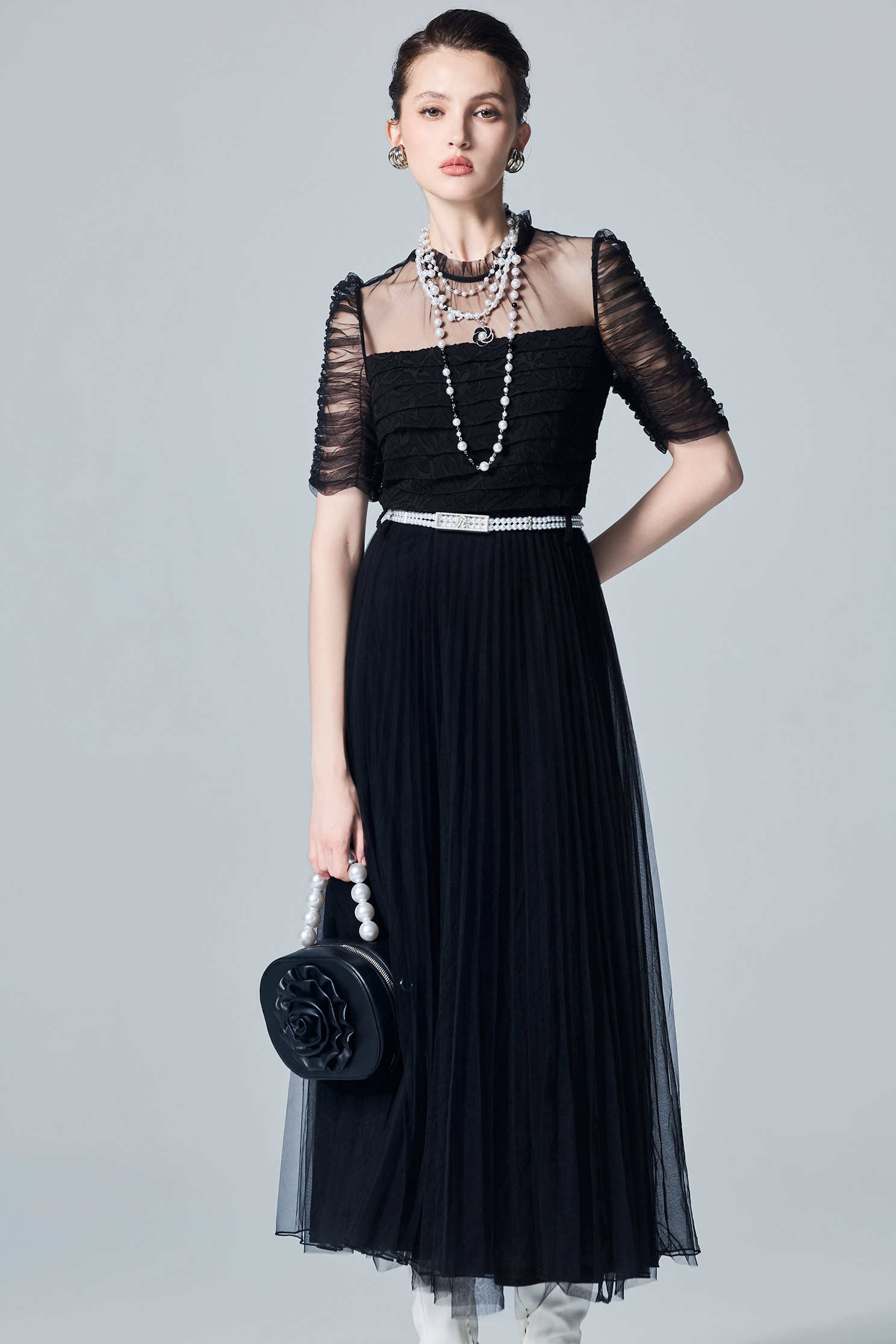 Pleated Tulle Black DressPleated Tulle Black Dress,Dresses,Season (AW) Look,Mesh fabric,Chiffon,Black dresses