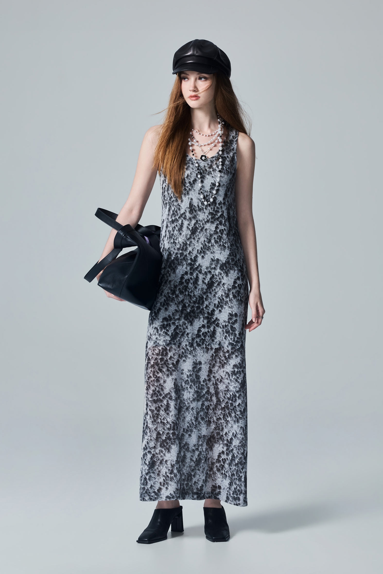 Charcoal Leopard Ink Print Style Sleeveless DressCharcoal Leopard Ink Print Style Sleeveless Dress,Dresses,Knitted dresses,Season (AW) Look,sleeveless tops,Knitted,Knitted dresses,Knitted tops