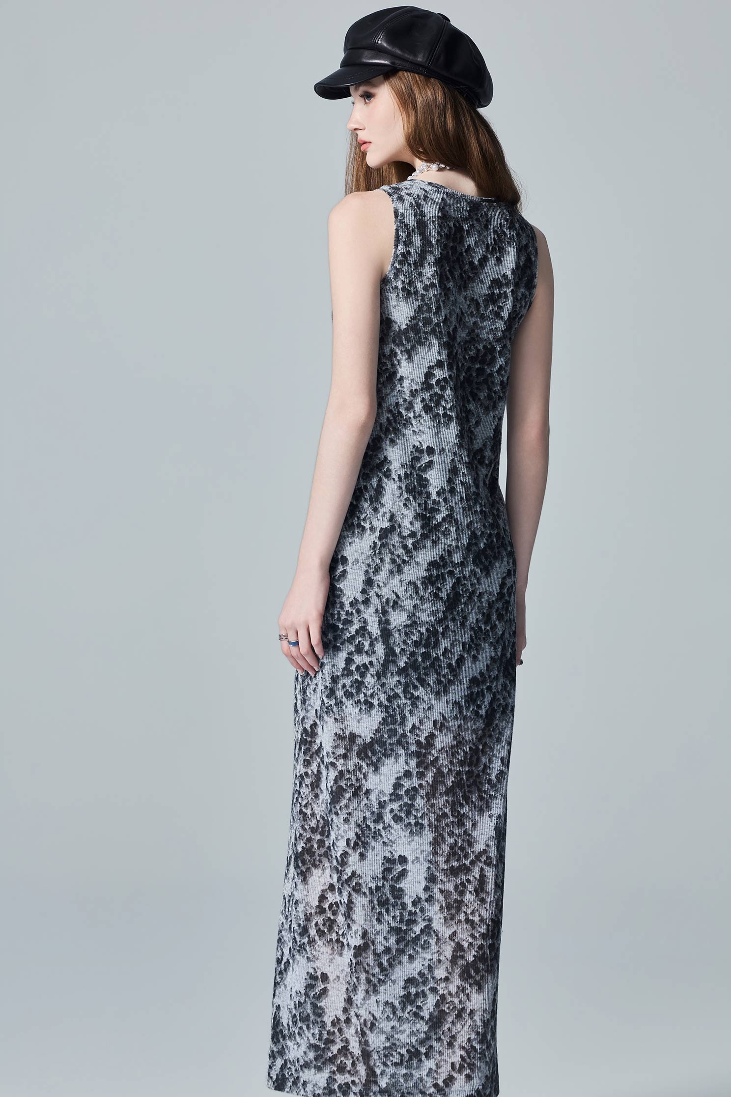 Charcoal Leopard Ink Print Style Sleeveless DressCharcoal Leopard Ink Print Style Sleeveless Dress,Dresses,Knitted dresses,Season (AW) Look,sleeveless tops,Knitted,Knitted dresses,Knitted tops