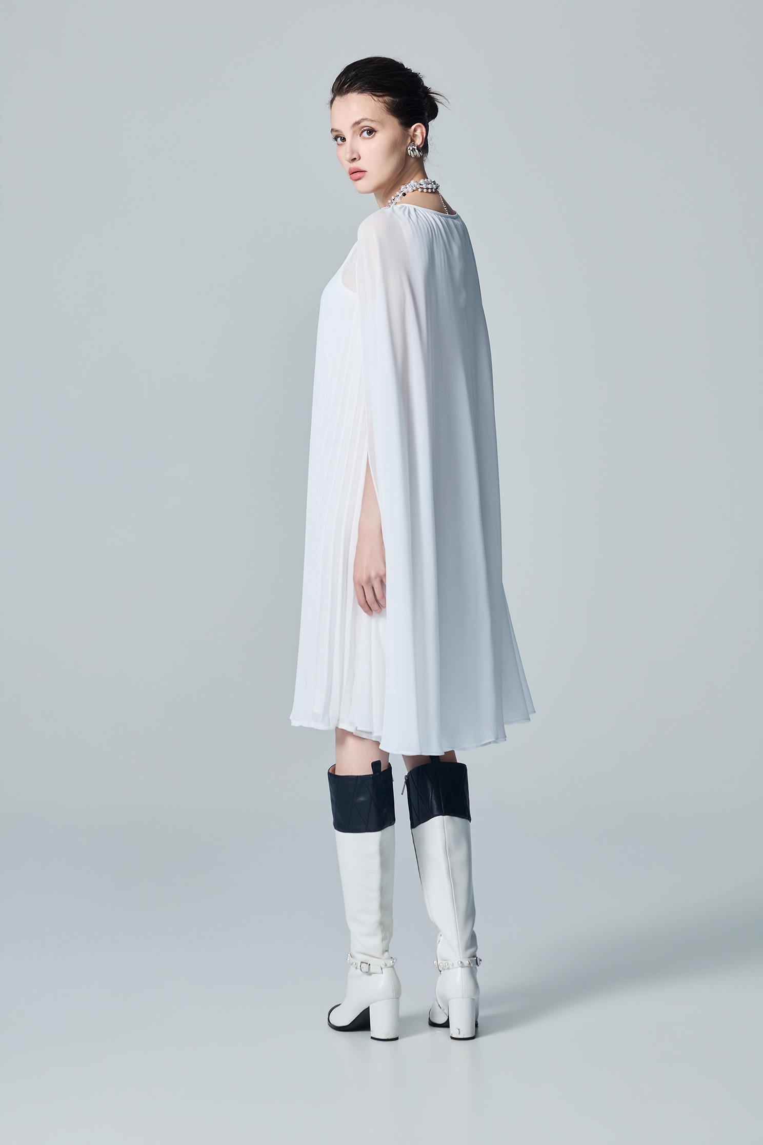 Pleated Chiffon Cape DressPleated Chiffon Cape Dress,Dresses,sleeveless tops,White dresses,Season (AW) Look,sleeveless tops,Chiffon