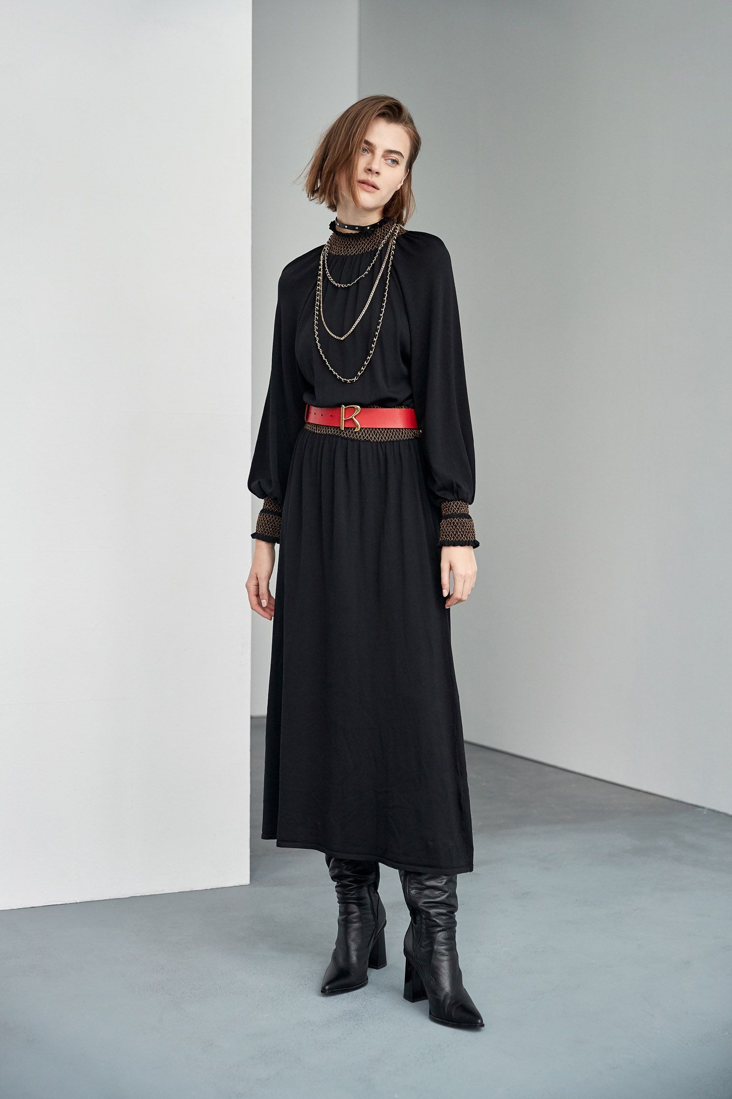 Brown Trim Contrast Knit DressBohemian style knit long dress,Dresses,Rayon,Knitted dresses,travelwear,Party Looks,Season (AW) Look,slimlooks,Knitted,Knitted dresses,Black dresses