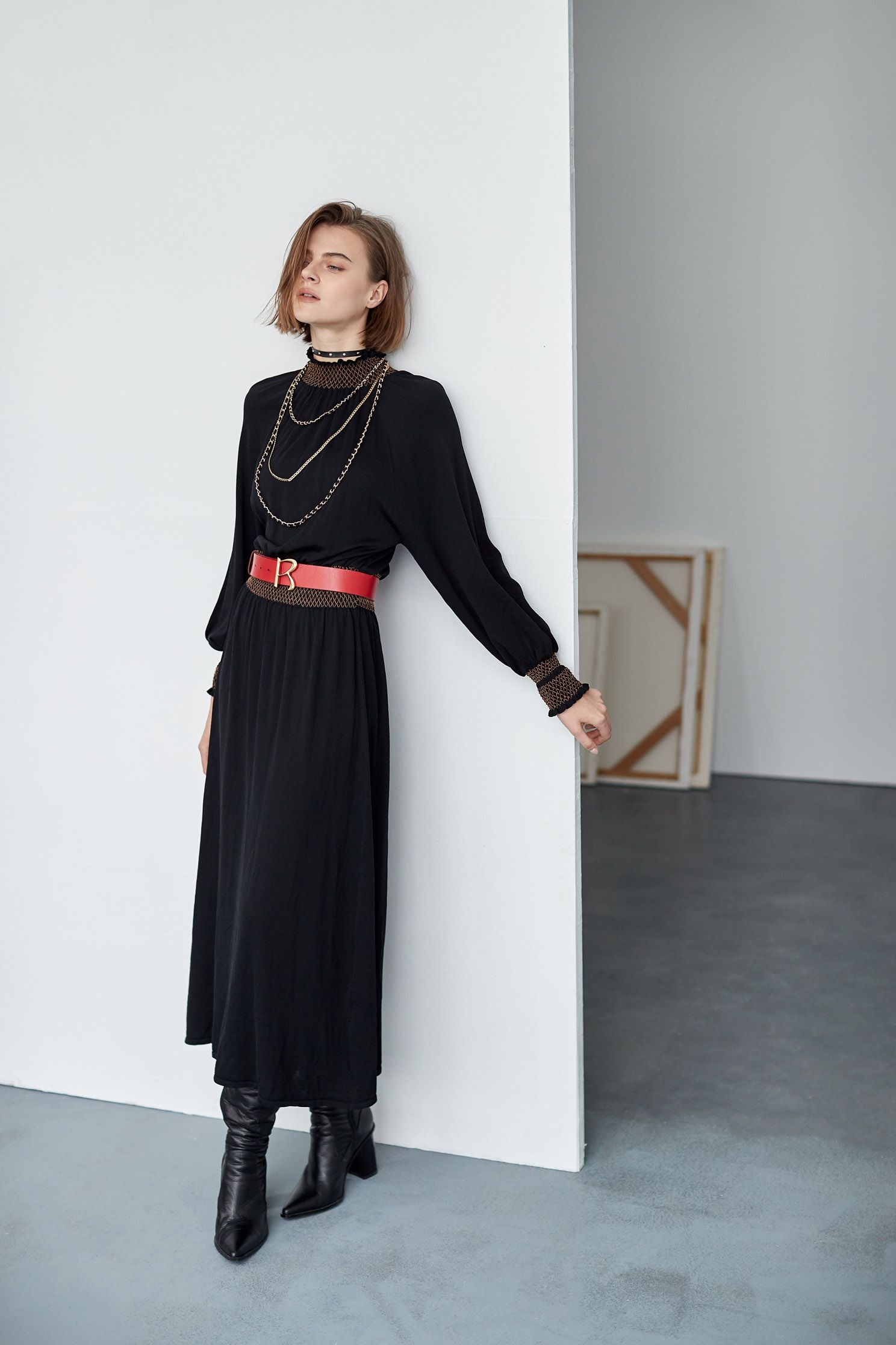 Brown Trim Contrast Knit DressBohemian style knit long dress,Dresses,Rayon,Knitted dresses,travelwear,Party Looks,Season (AW) Look,slimlooks,Knitted,Knitted dresses,Black dresses
