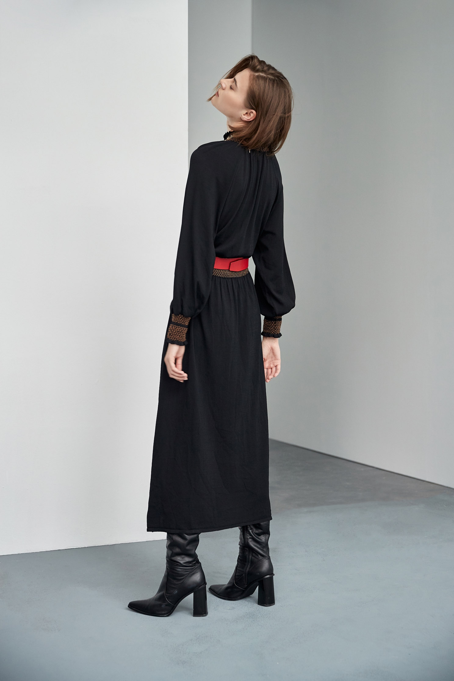 Brown Trim Contrast Knit DressBohemian style knit long dress,Dresses,Rayon,Knitted dresses,travelwear,Party Looks,Season (AW) Look,slimlooks,Knitted,Knitted dresses,Black dresses