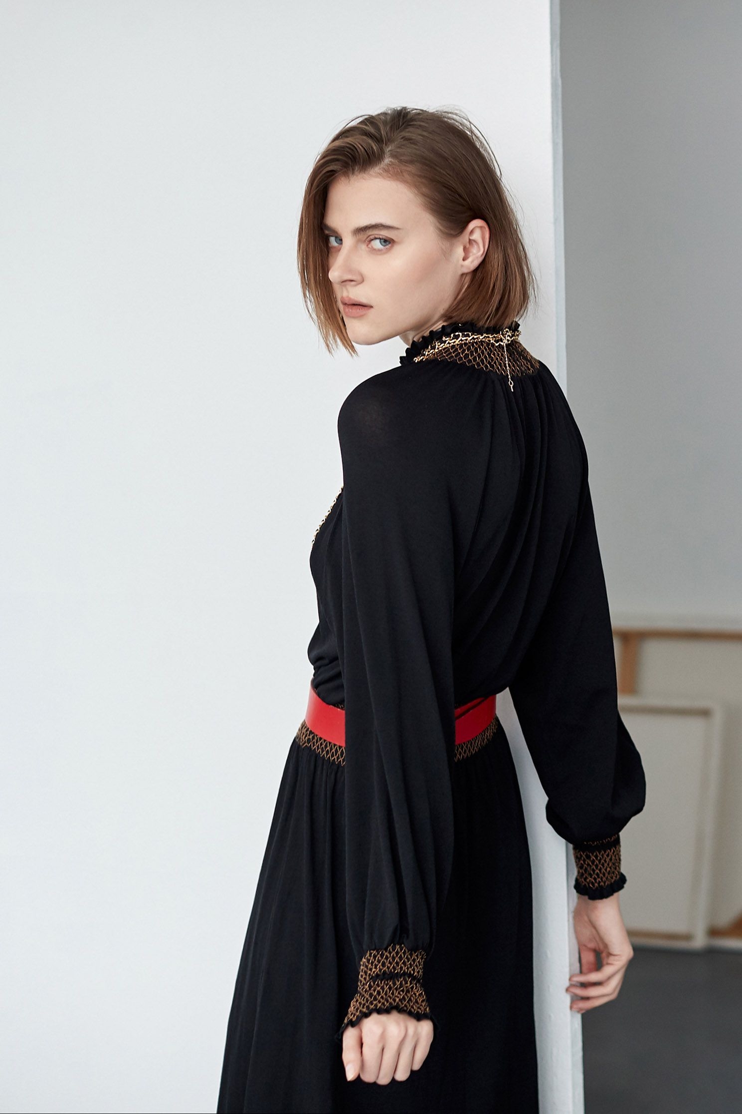 Brown Trim Contrast Knit DressBohemian style knit long dress,Dresses,Rayon,Knitted dresses,travelwear,Party Looks,Season (AW) Look,slimlooks,Knitted,Knitted dresses,Black dresses