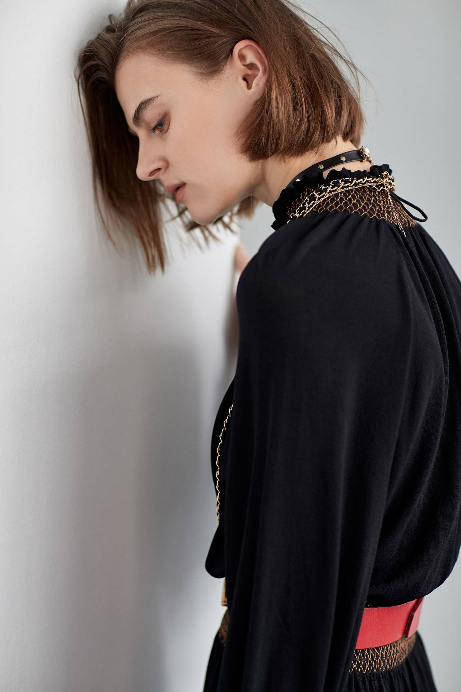 Brown Trim Contrast Knit DressBohemian style knit long dress,Dresses,Rayon,Knitted dresses,travelwear,Party Looks,Season (AW) Look,slimlooks,Knitted,Knitted dresses,Black dresses