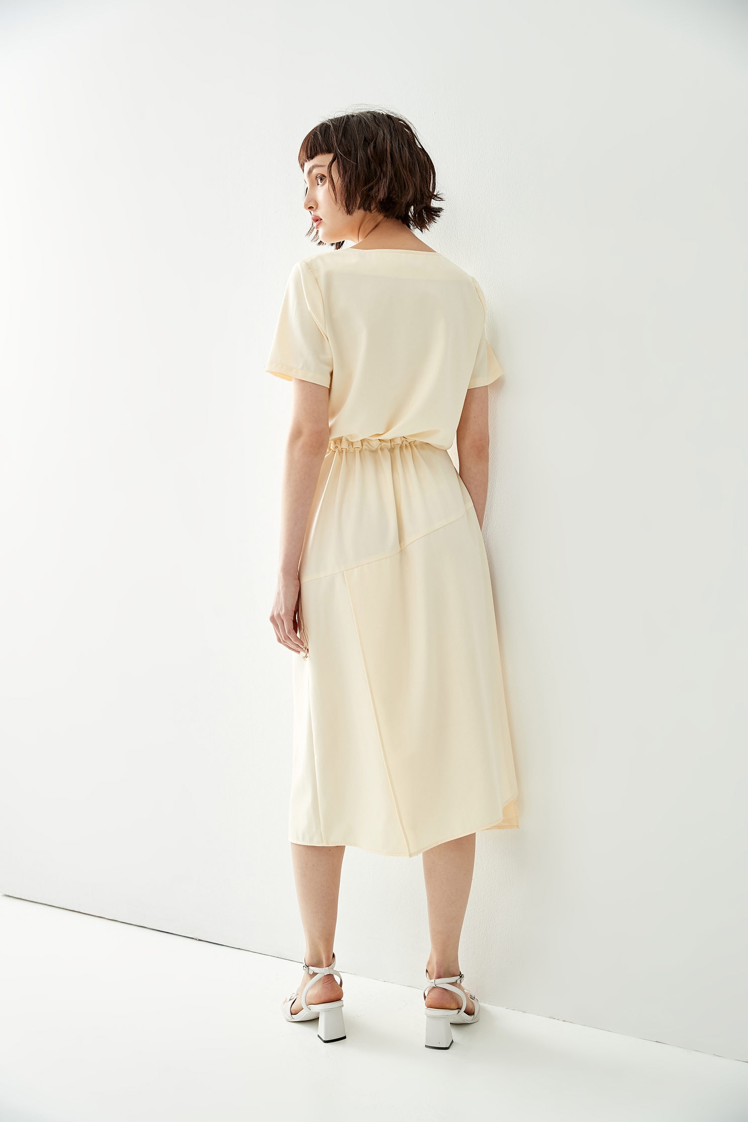 Basic Short Sleeve DressDress with asymmetrical waistline drawstring,Dresses,Season (SS) Look