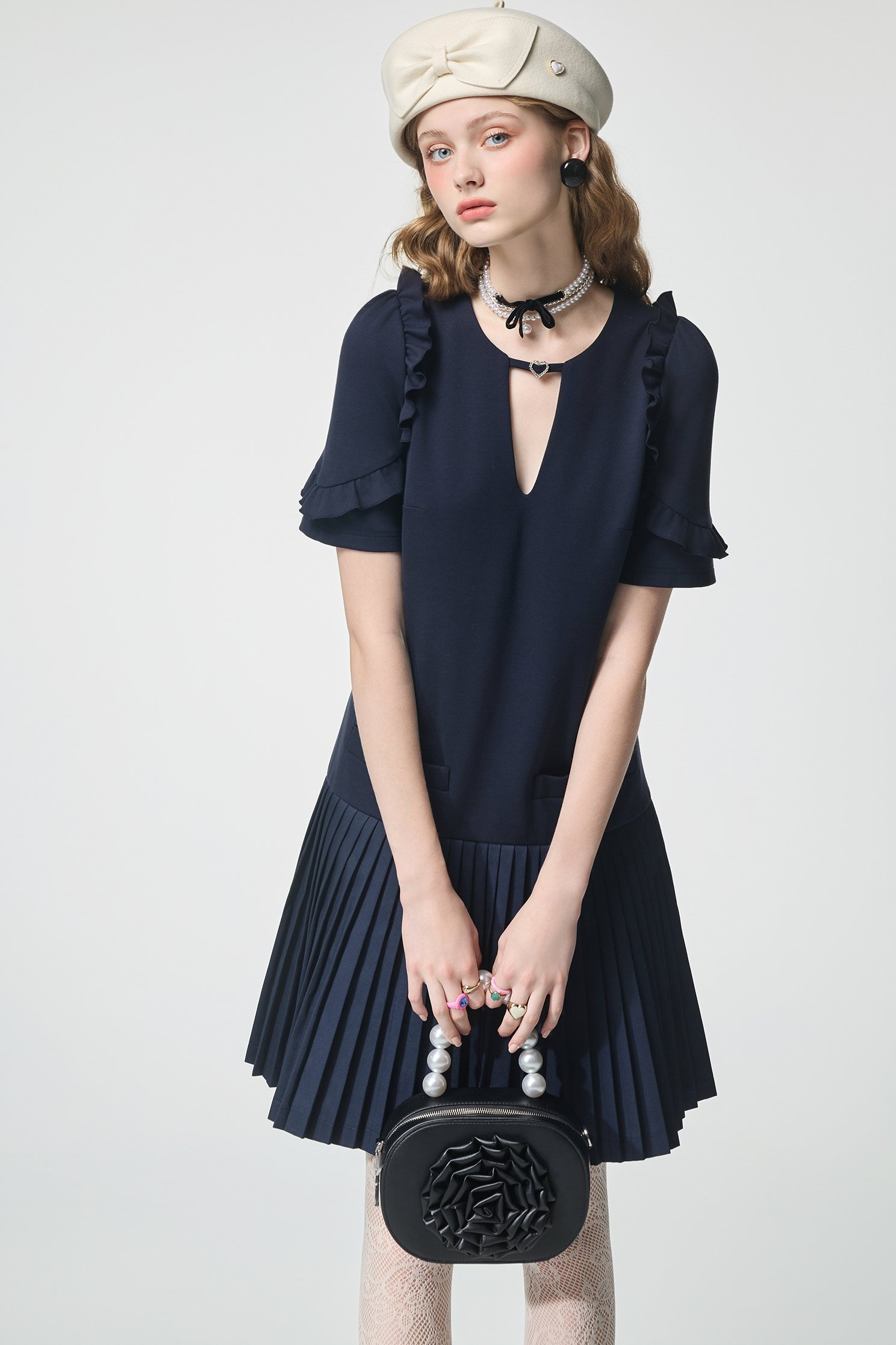 Navy Short Sleeve Ruffle Trim Detail DressNavy Short Sleeve Ruffle Trim Detail Dress,Dresses,Season (AW) Look