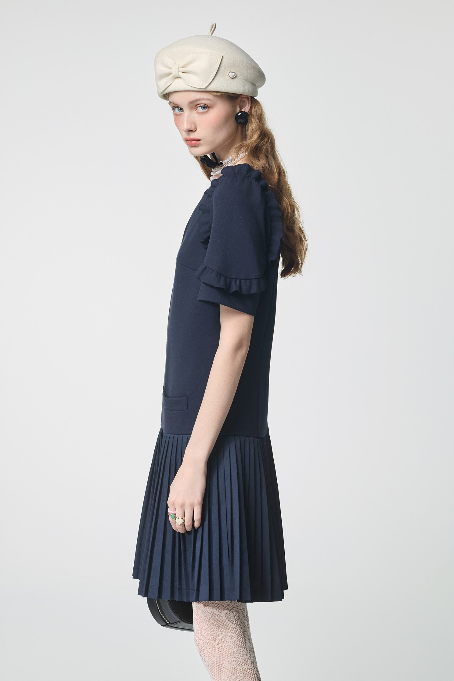 Navy Short Sleeve Ruffle Trim Detail DressNavy Short Sleeve Ruffle Trim Detail Dress,Dresses,Season (AW) Look