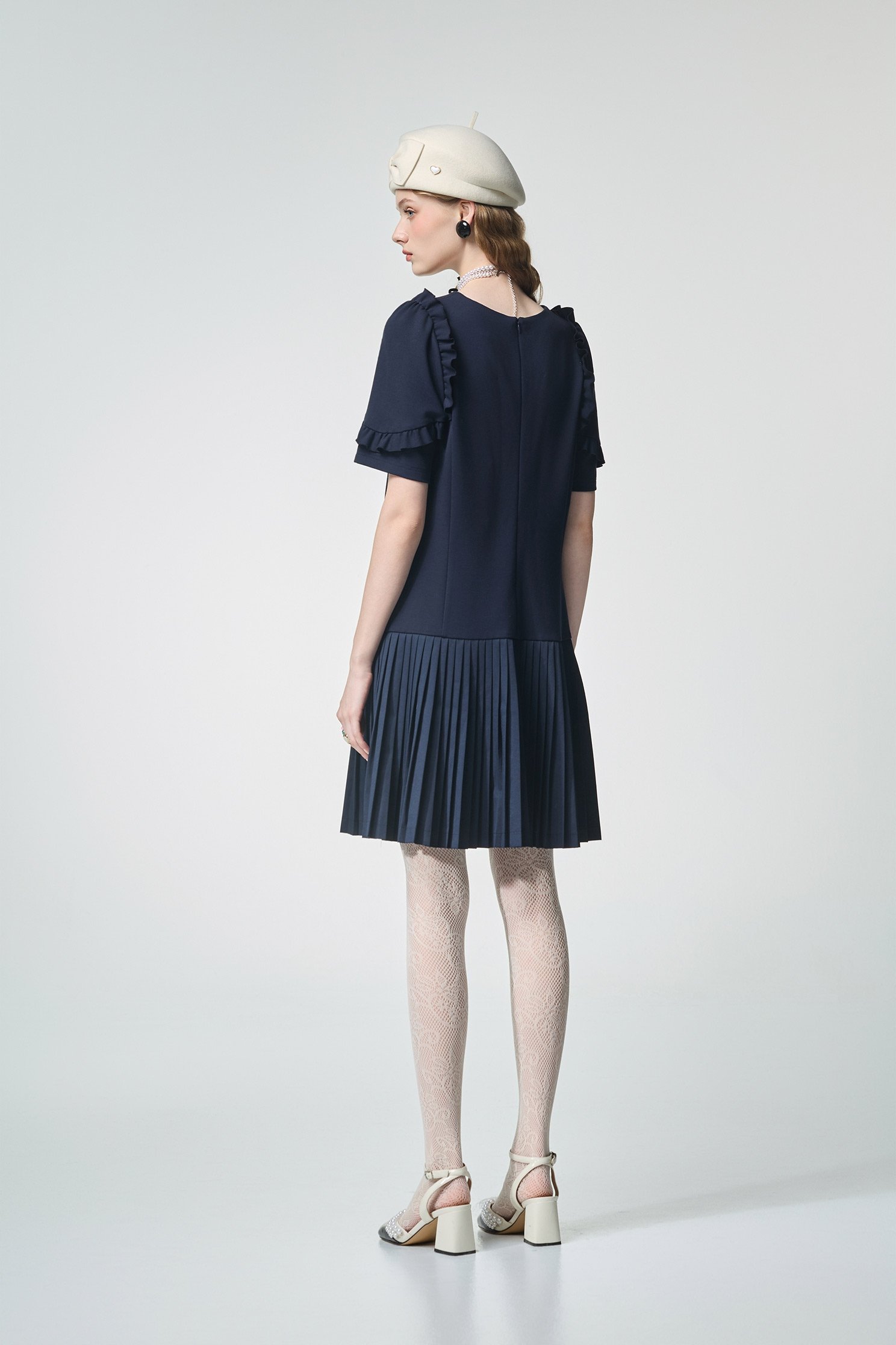 Navy Short Sleeve Ruffle Trim Detail DressNavy Short Sleeve Ruffle Trim Detail Dress,Dresses,Season (AW) Look