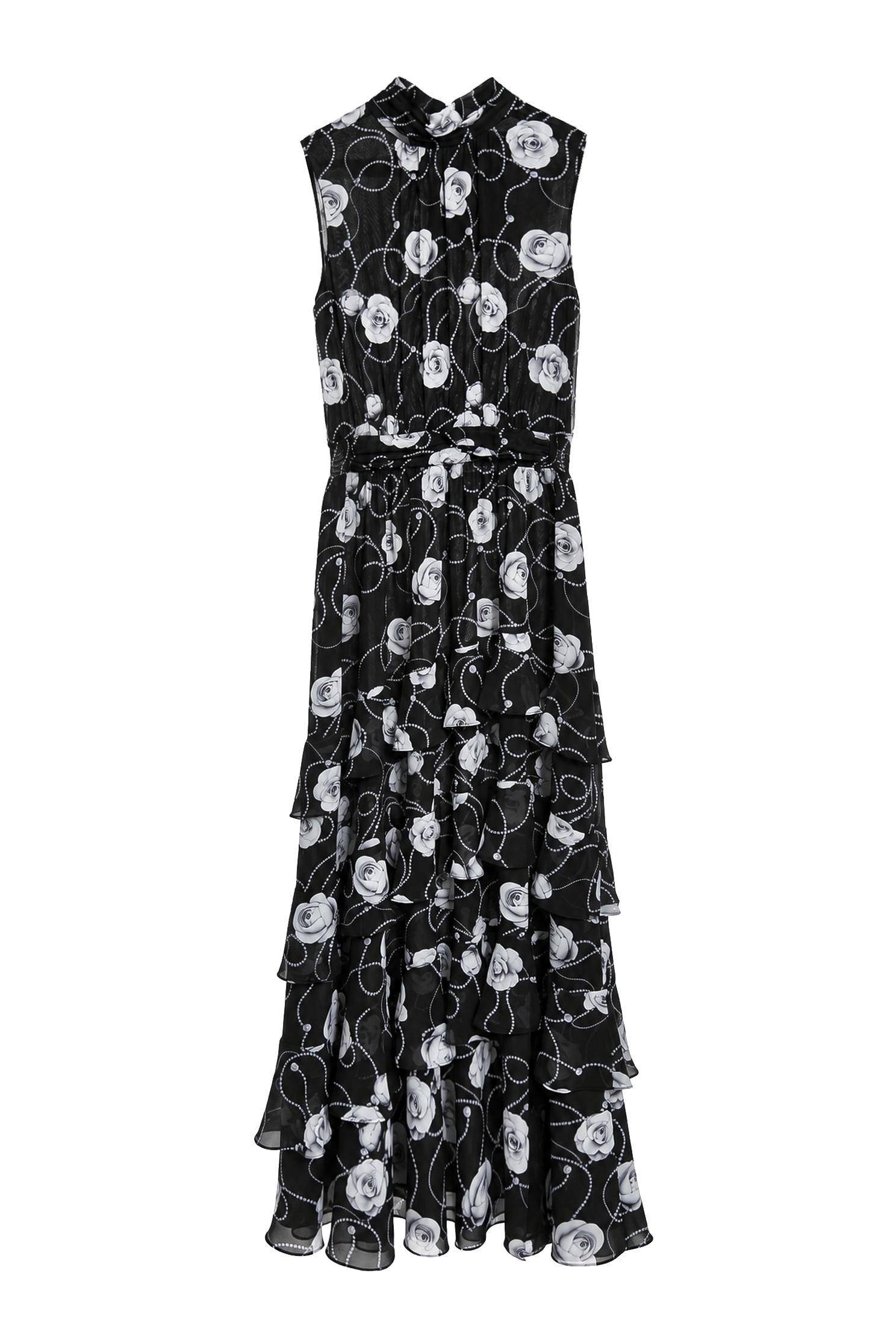 Rose Print Maxi Sleeveless DressRose Print Maxi Sleeveless Dress,U-neck dresses,Dresses,Casual dresses,Chiffon dresses,Sleeveless dresses,pearl,Floral dresses,Season (AW) Look,Maxi dresses,Chiffon,Chiffon dresses,Black dresses