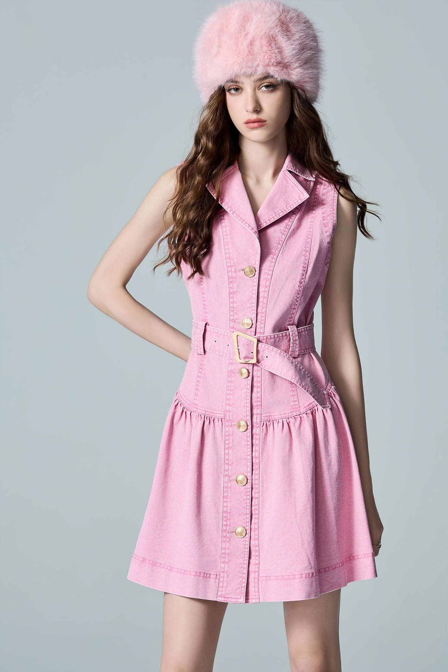 Pink Denim Sleeveless DressPink Denim Sleeveless Dress,Dresses,Denim,Season (AW) Look