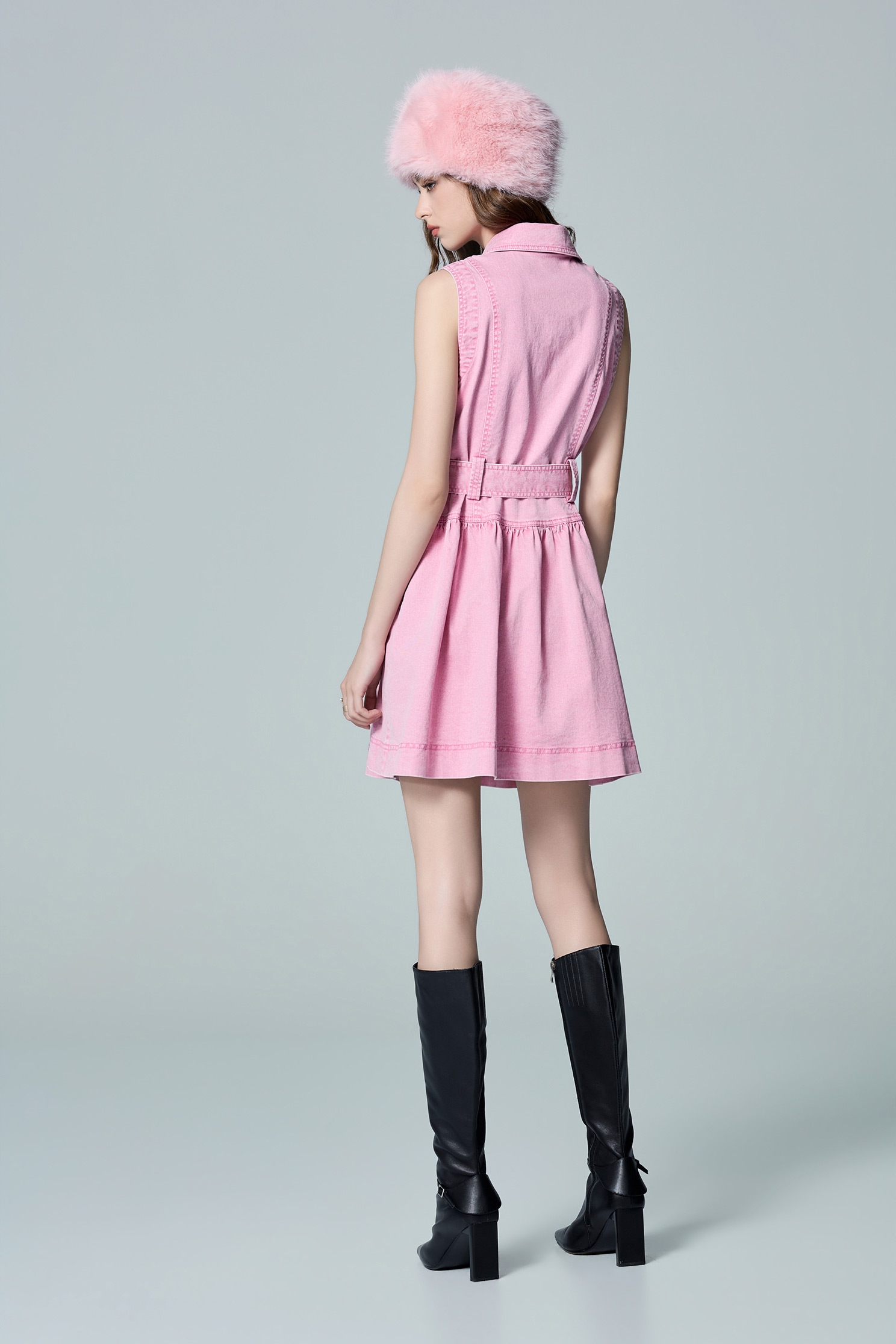 Pink Denim Sleeveless DressPink Denim Sleeveless Dress,Dresses,Denim,Season (AW) Look