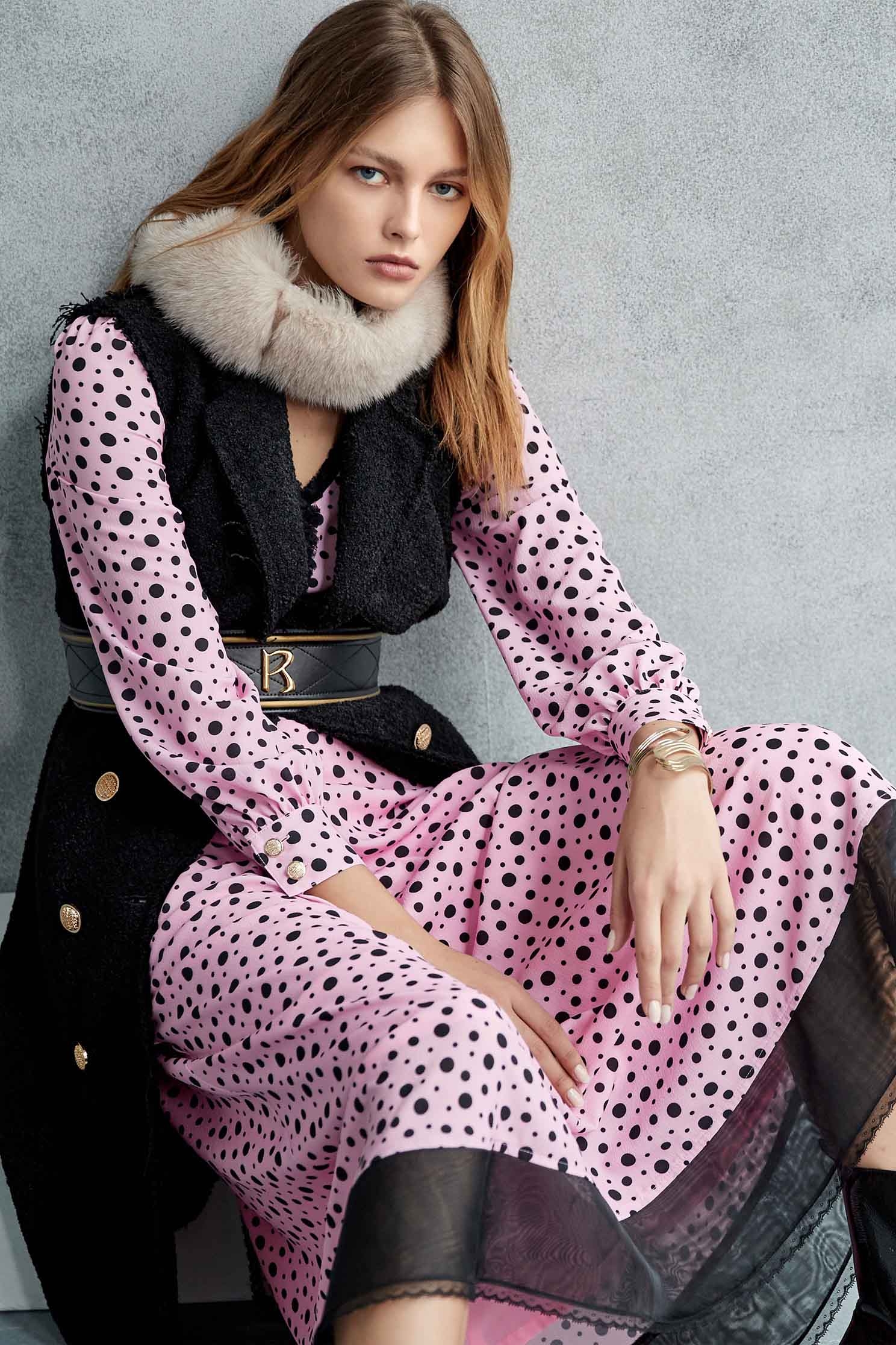 Black Polk Dot Pink Maxi DressLoose-fitting dotted long dress with belt,Dresses,Printed dresses,mothergift,dotcollection,Season (AW) Look,Belts,Lace,dresses,Maxi dresses