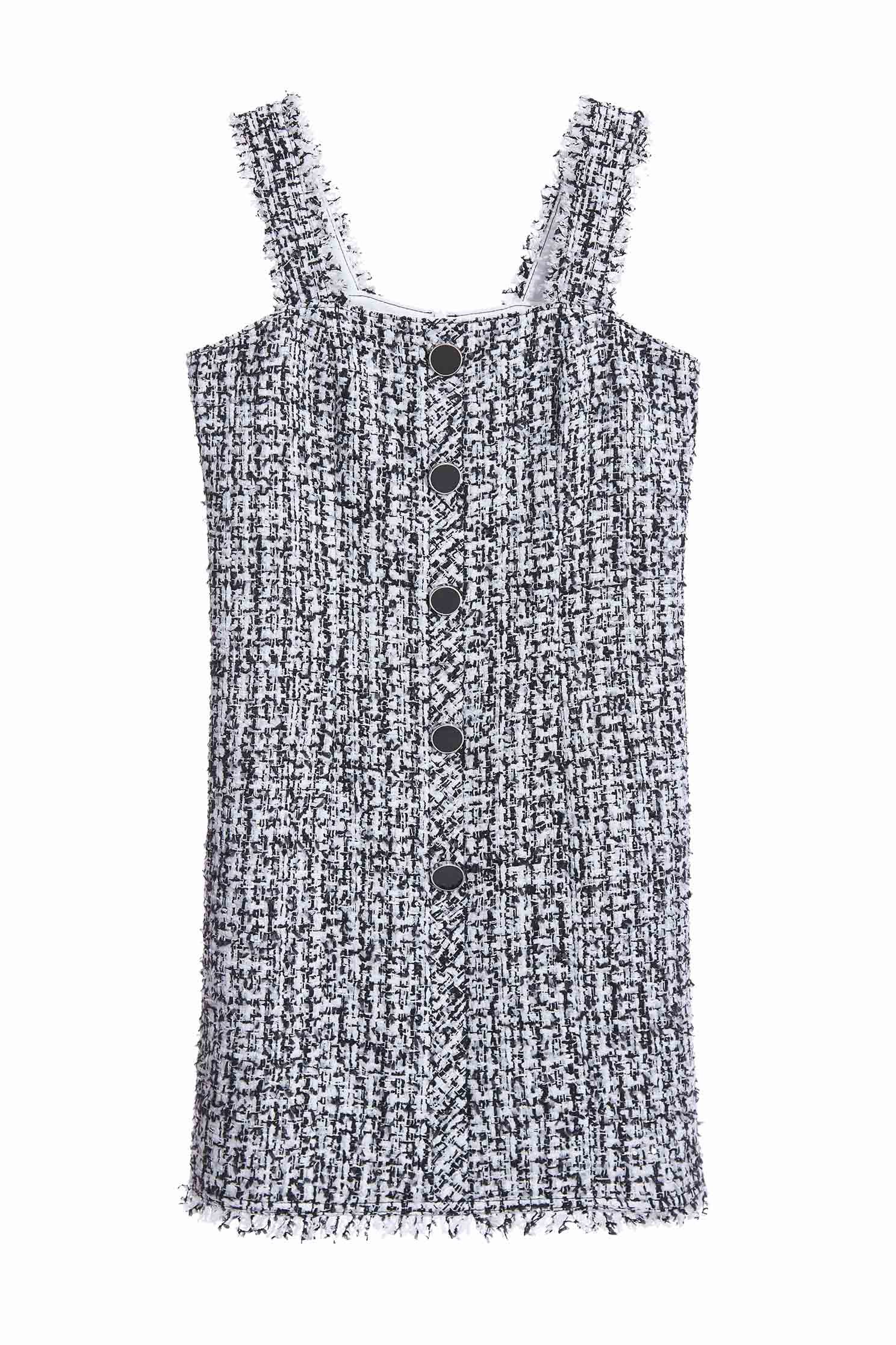 Sleeveless Fitted Tweed Short DressSequin classic tweed dress,Dresses,Queen,Woolen tweed,Season (AW) Look,Valentine,sleeveless tops,blossoms