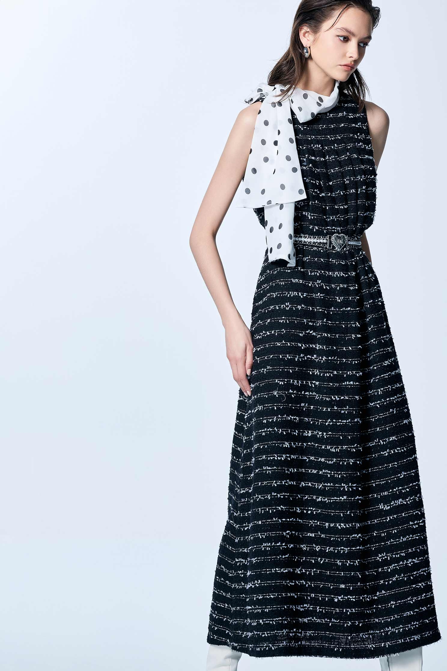 Contrast Fray Trim Maxi Dress With Polka Dot ScarfContrast Fray Trim Maxi Dress With Polka Dot Scarf,Dresses,Season (SS) Look,Maxi dresses,Chiffon