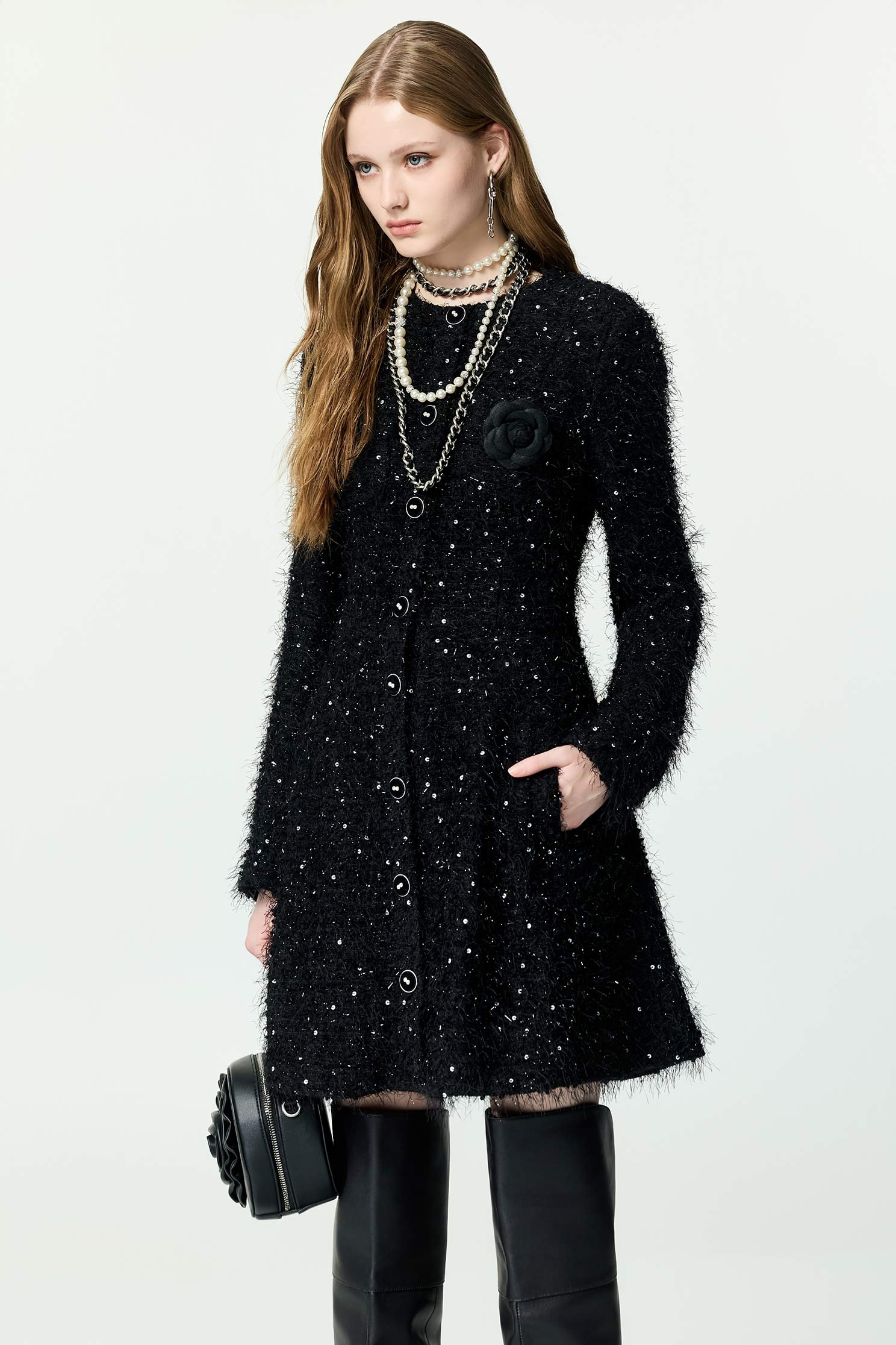 Fringe Detail Long Sleeve Sequin DressFringe Detail Long Sleeve Sequin Dress,Dresses,Season (AW) Look,Black dresses