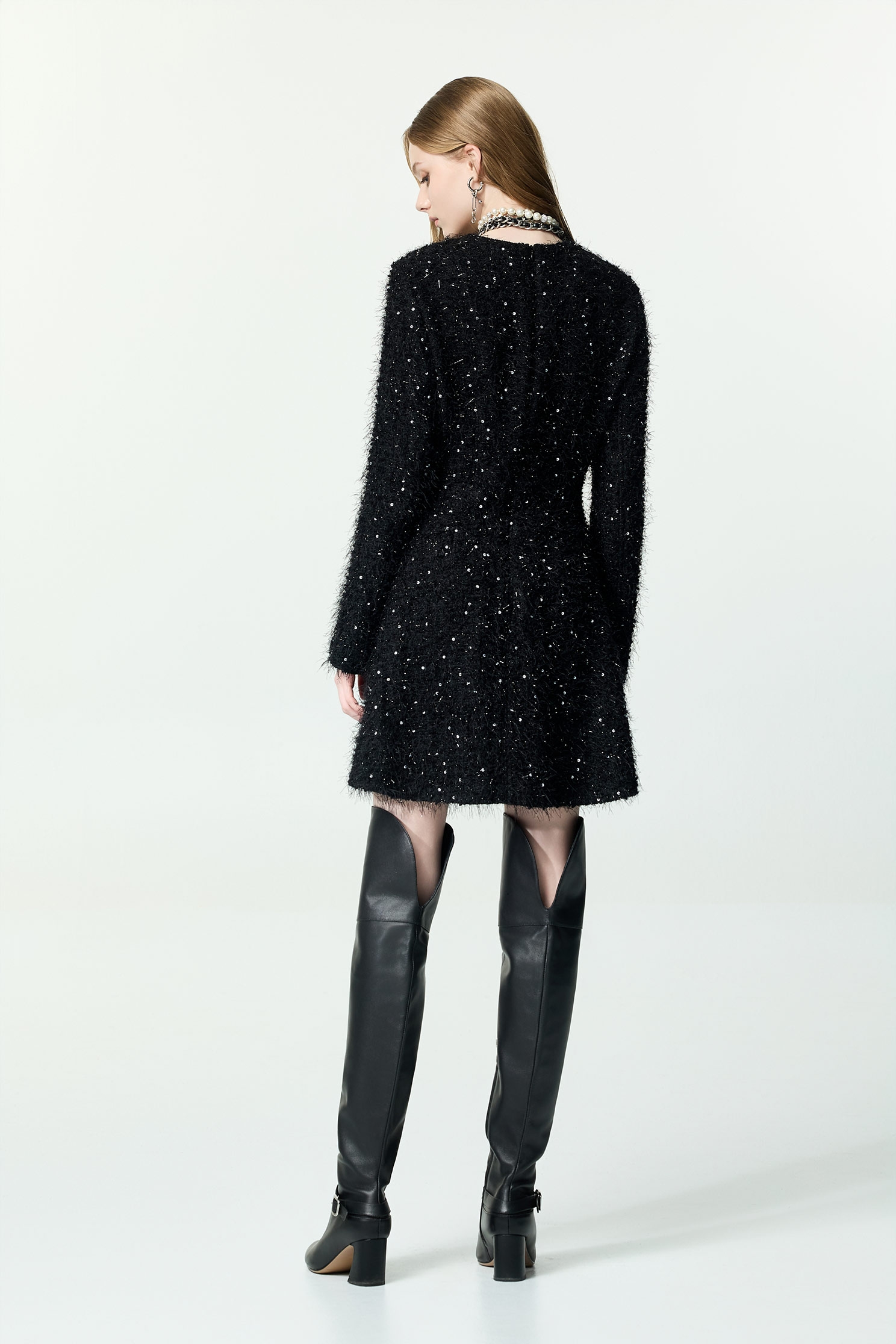 Fringe Detail Long Sleeve Sequin DressFringe Detail Long Sleeve Sequin Dress,Dresses,Season (AW) Look,Black dresses