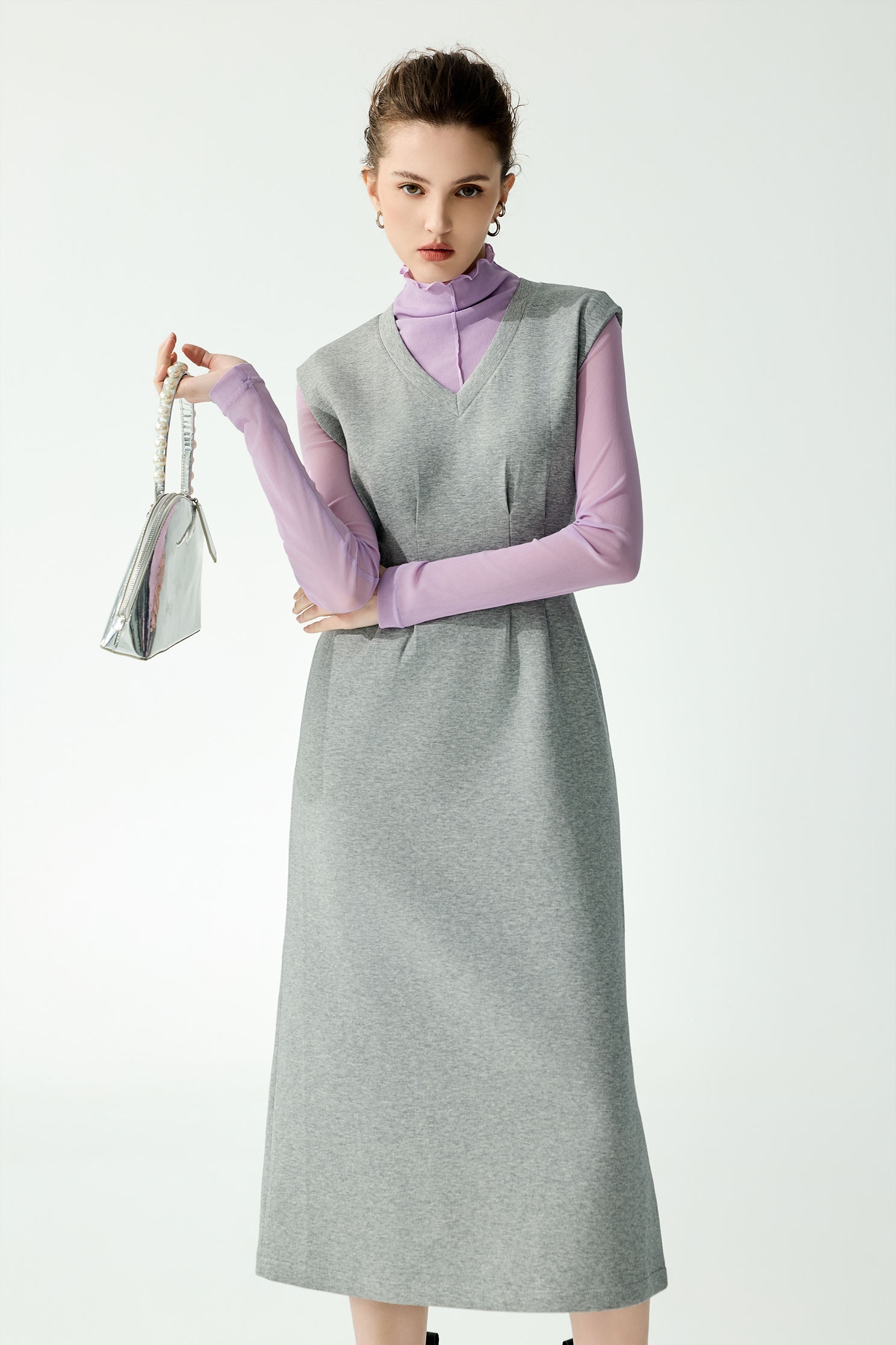 V-neck Grey Sleeveless Maxi DressV-neck Grey Sleeveless Maxi Dress,Dresses,Season (AW) Look