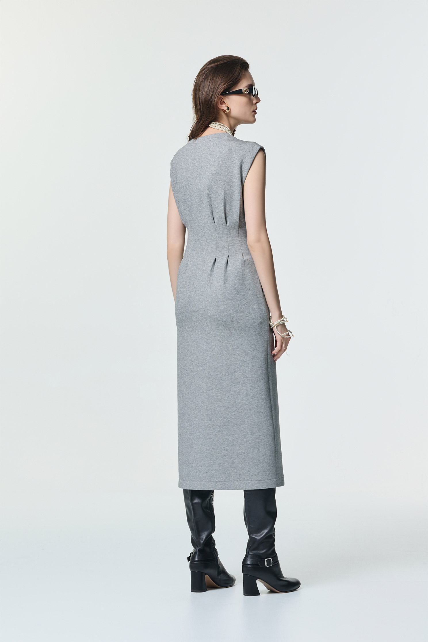 V-neck Grey Sleeveless Maxi DressV-neck Grey Sleeveless Maxi Dress,Dresses,Season (AW) Look
