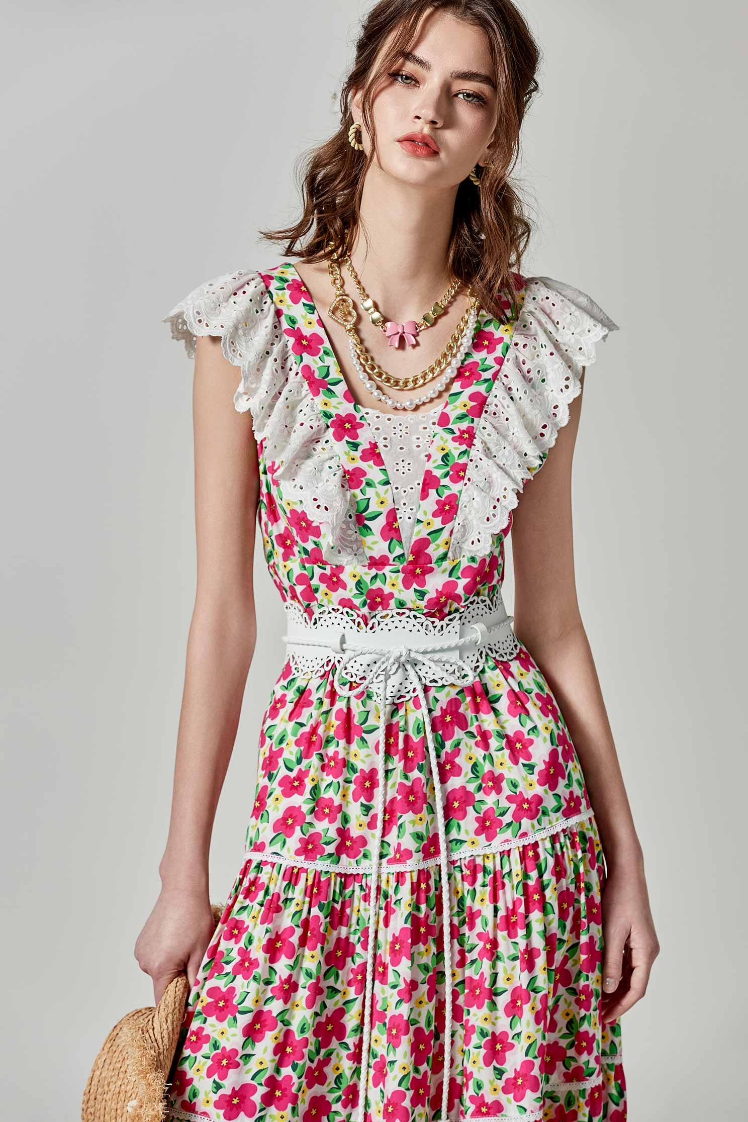 Bold Floral Print Dress With Lace DetailBold Floral Print Dress With Lace Detail,Dresses,Season (SS) Look,Lace