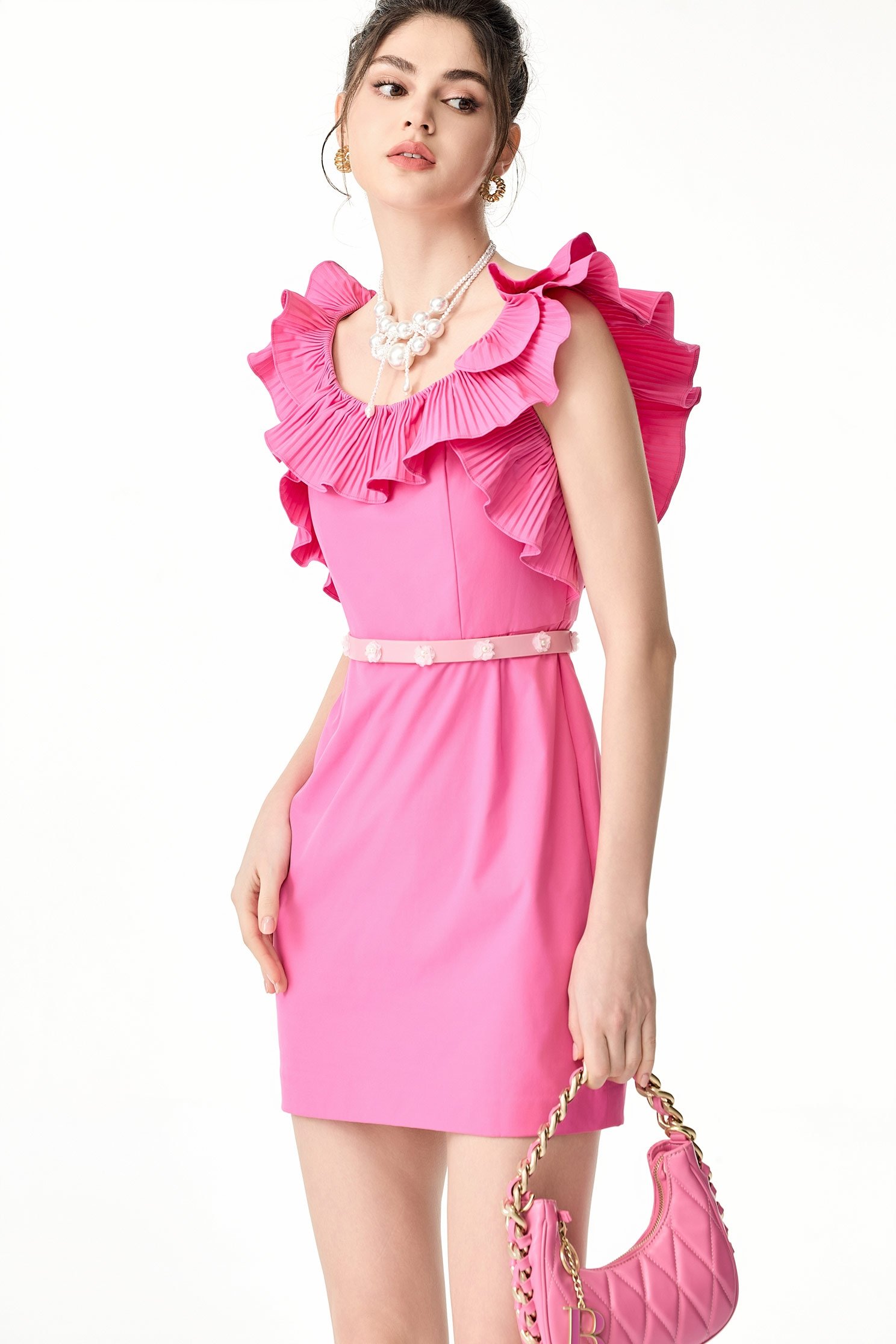Pleated Ruffle Pink DressPleated Ruffle Pink Dress,Dresses,cocktaildresses,Season (SS) Look,Evening dresses