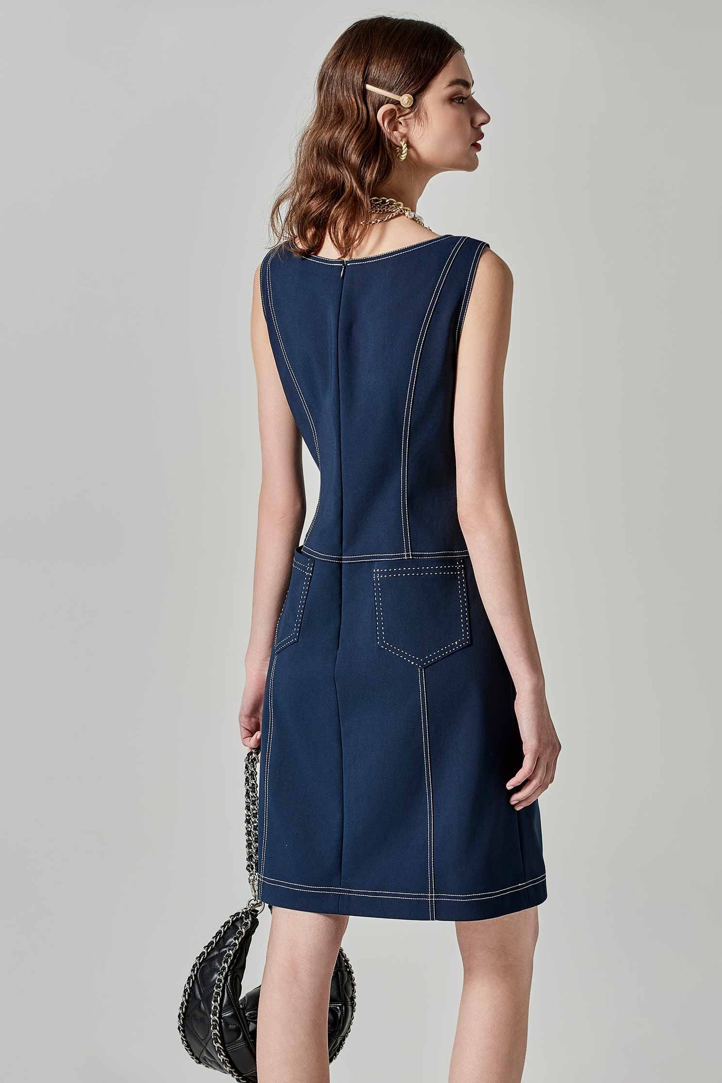 Sleevess Dress With Contrast Stitching DetailSleevess Dress With Contrast Stitching Detail,Dresses,Season (SS) Look