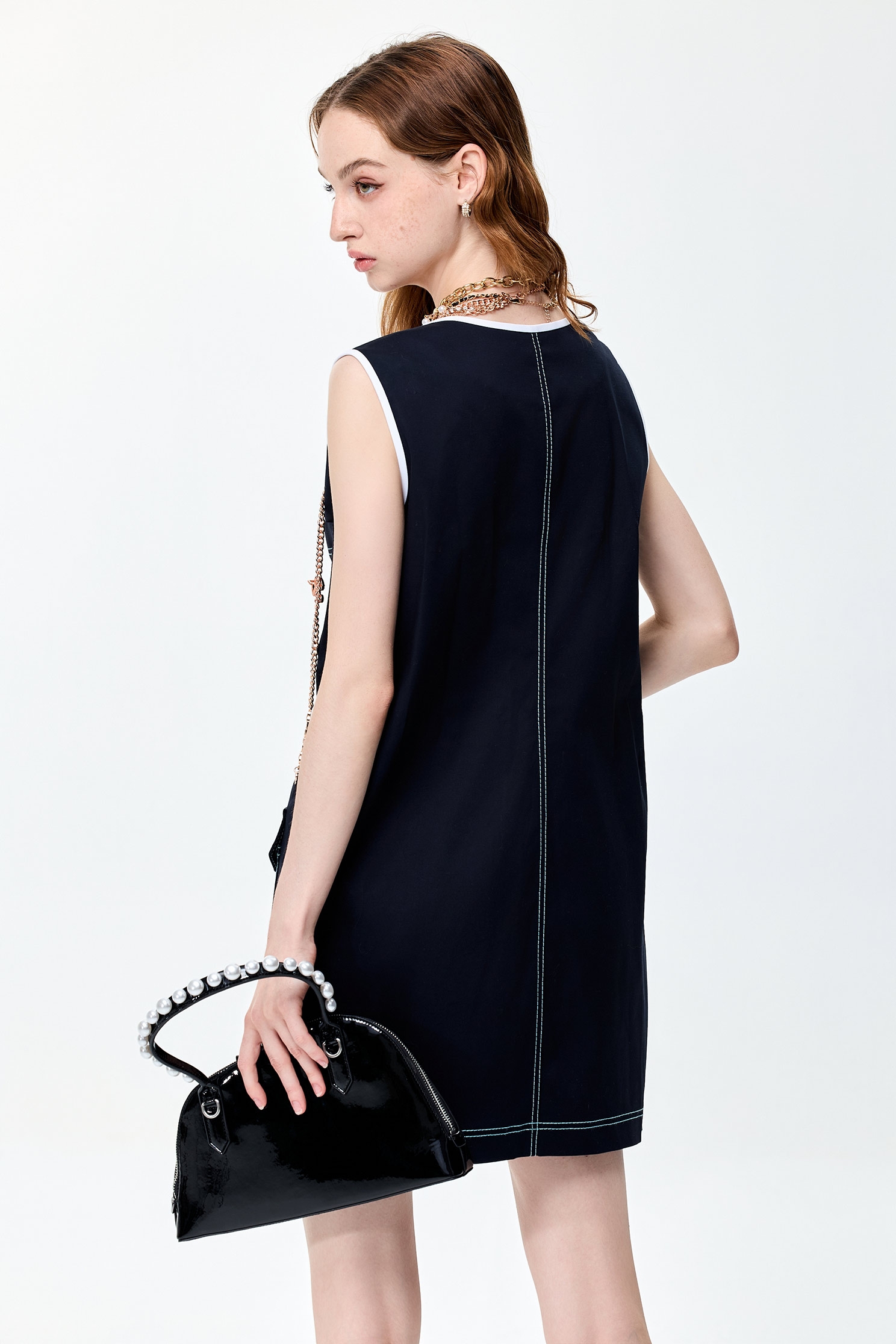 Contrast Detail Sleeveless DressContrast Detail Sleeveless Dress,U-neck dresses,Season (SS) Look