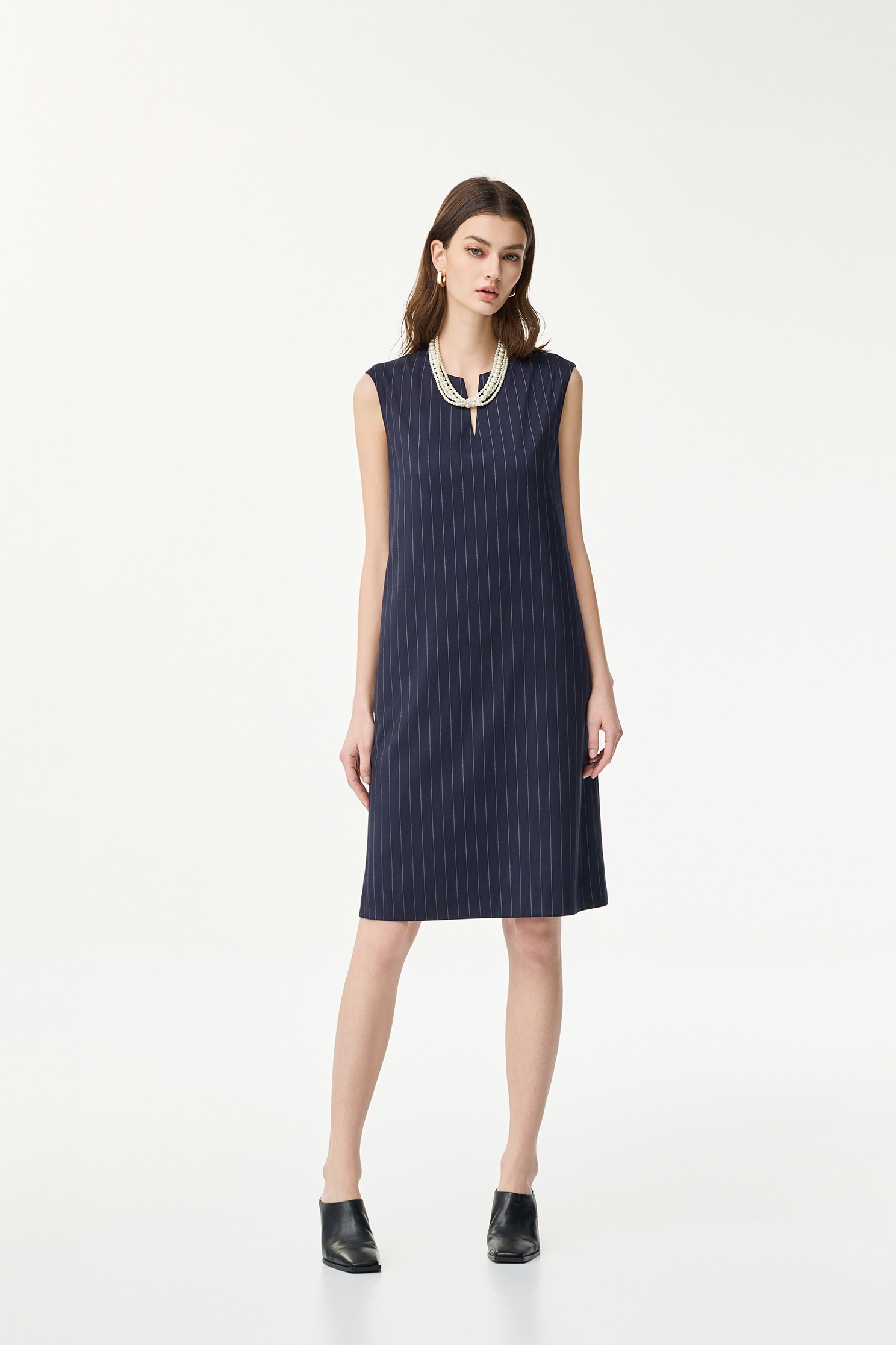 Pinstripe Navy Sleeveless DressPinstripe Navy Sleeveless Dress,Dresses,Season (SS) Look,Stripe,Sleeveless dresses