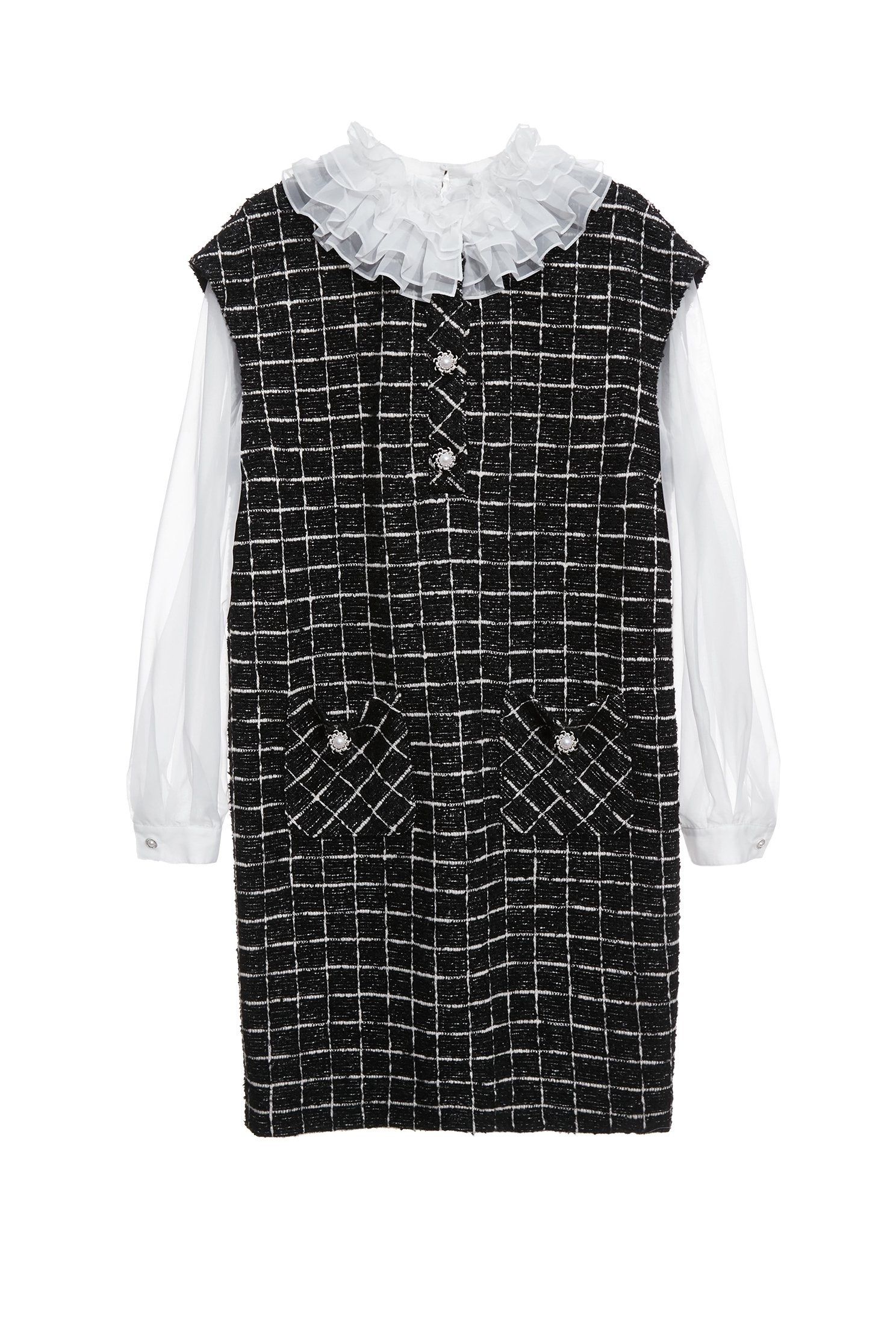 Classic Checkered Fake Two Piece DressClassic Checkered Fake Two Piece Dress,Dresses,Season (SS) Look,pearl,Knitted