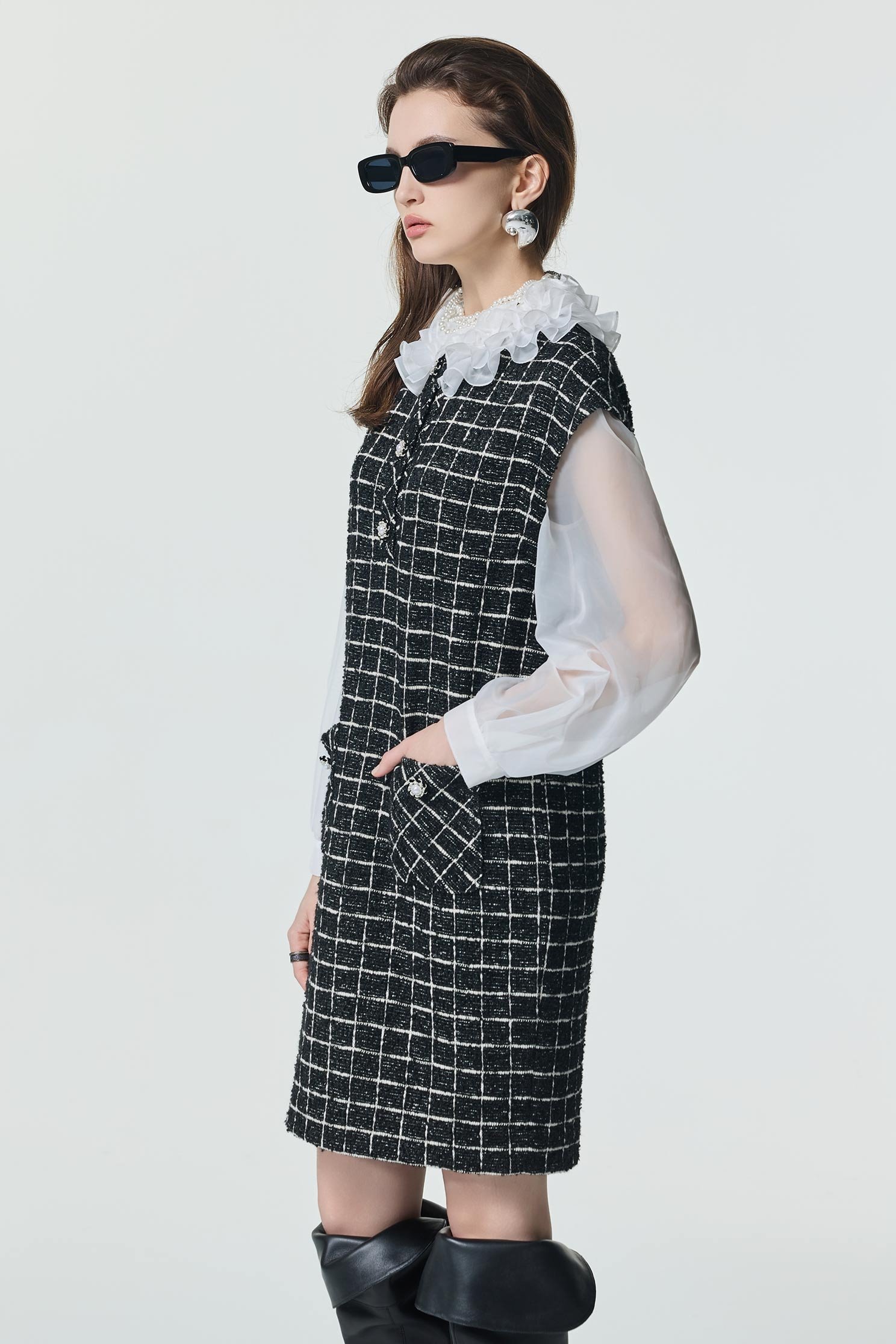 Classic Checkered Fake Two Piece DressClassic Checkered Fake Two Piece Dress,Dresses,Season (SS) Look,pearl,Knitted