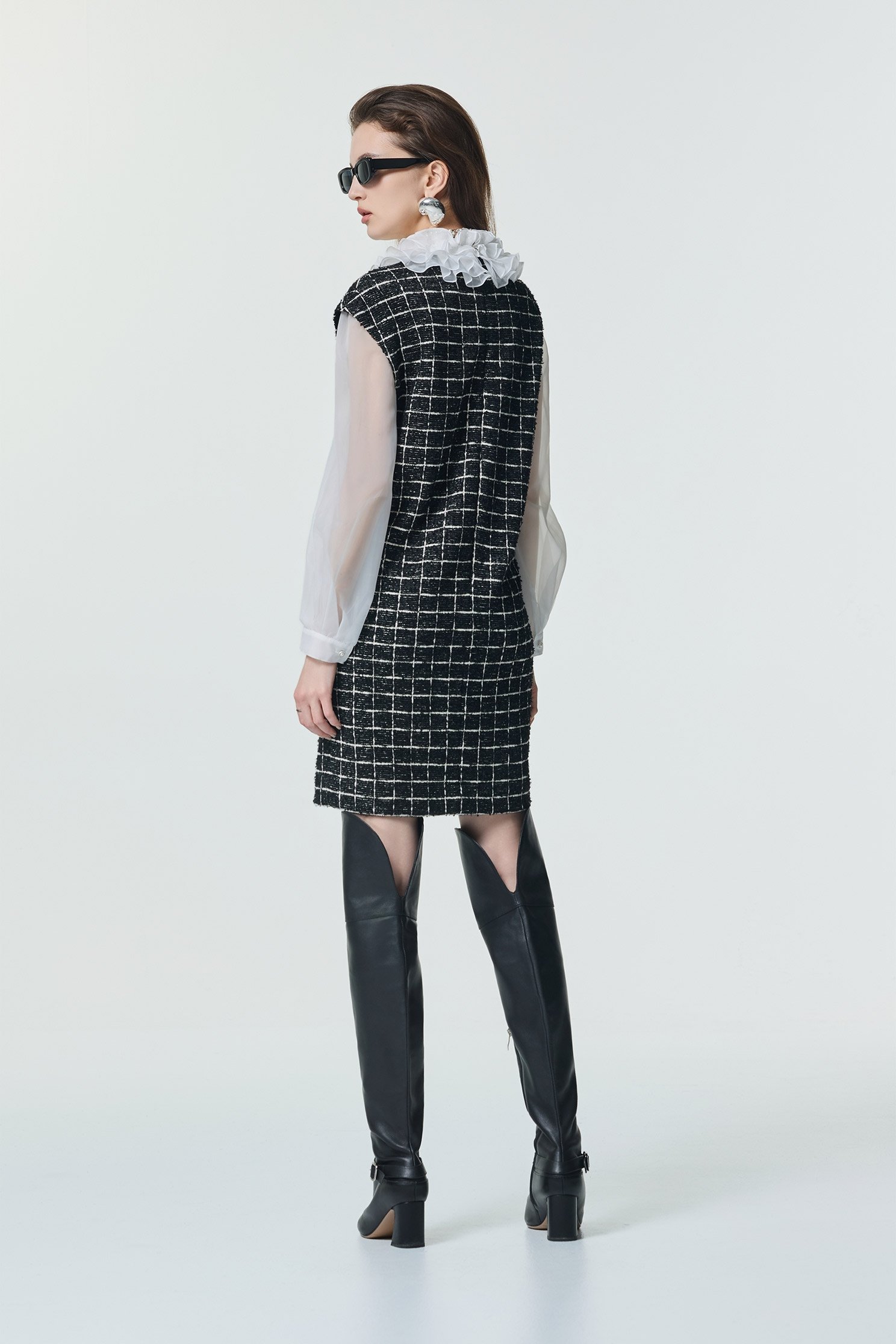 Classic Checkered Fake Two Piece DressClassic Checkered Fake Two Piece Dress,Dresses,Season (SS) Look,pearl,Knitted
