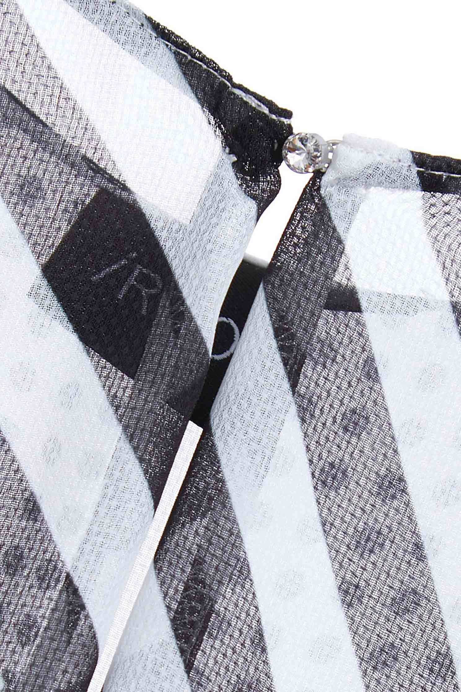 Contrast Dotted With Stripe Printed DressBlack and white dot chiffon long dress,Dresses,Printed dresses,Chiffon dresses,Season (SS) Look,mothergift,dotcollection,White dresses,iROO LIVE,sleeveless tops,Cutwork details dresses,dresses,Long sleeve dresses,Chiffon,Chiffon dresses