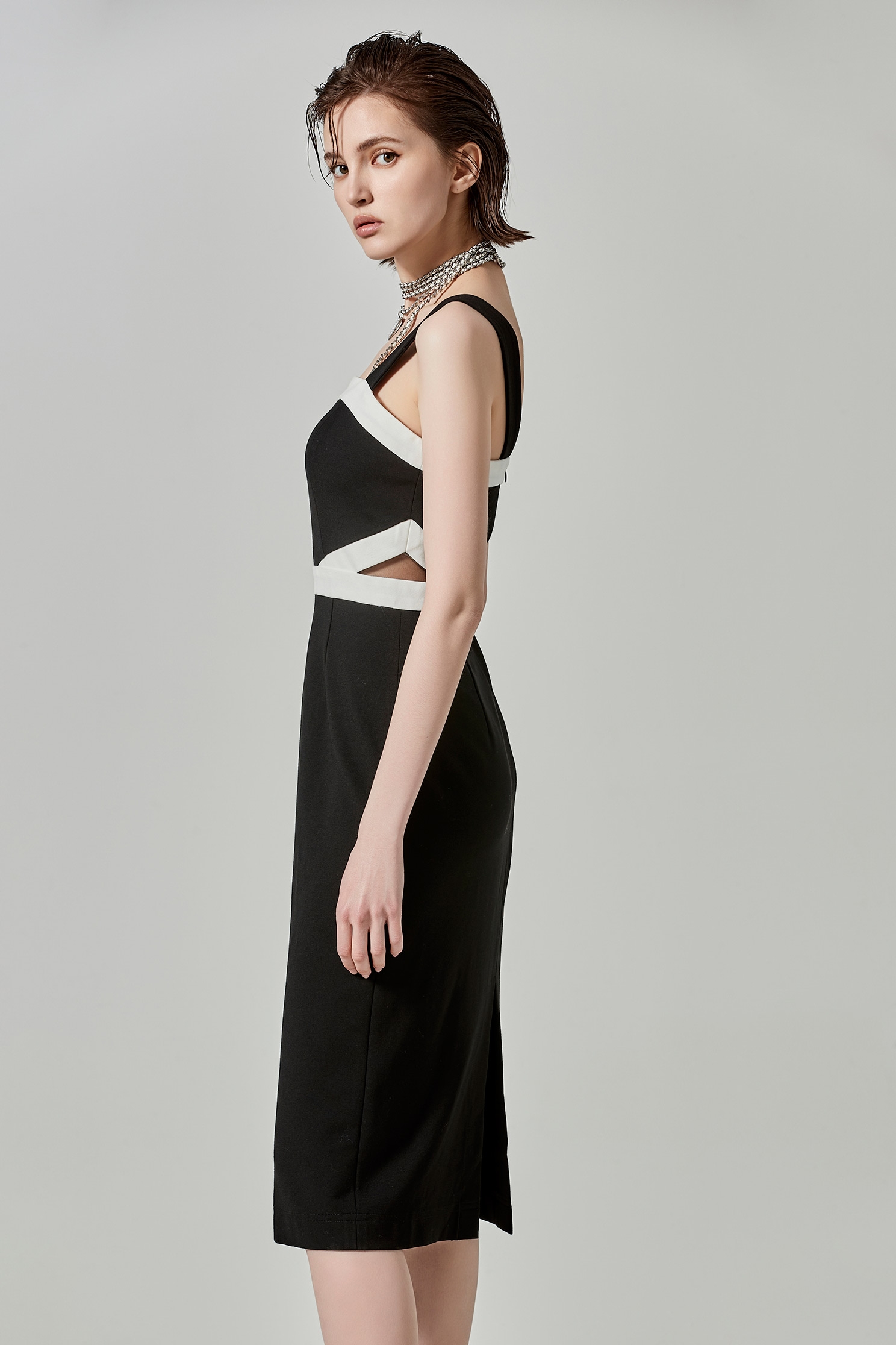 Midi Black Dress With Contrast White TrimMidi Black Dress With Contrast White Trim,Dresses,Season (SS) Look