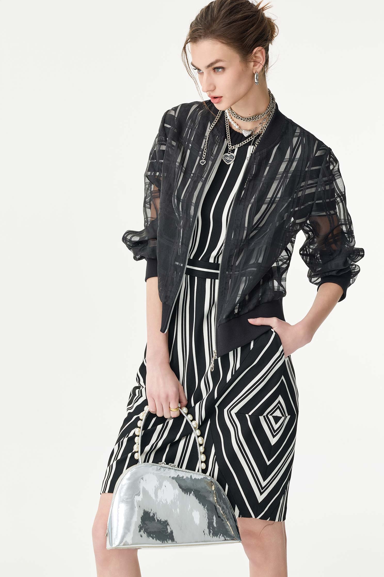 Black White Stripe Contrast Short Sleeve DressBlack White Stripe Contrast Short Sleeve Dress,Dresses,Season (SS) Look,Stripe