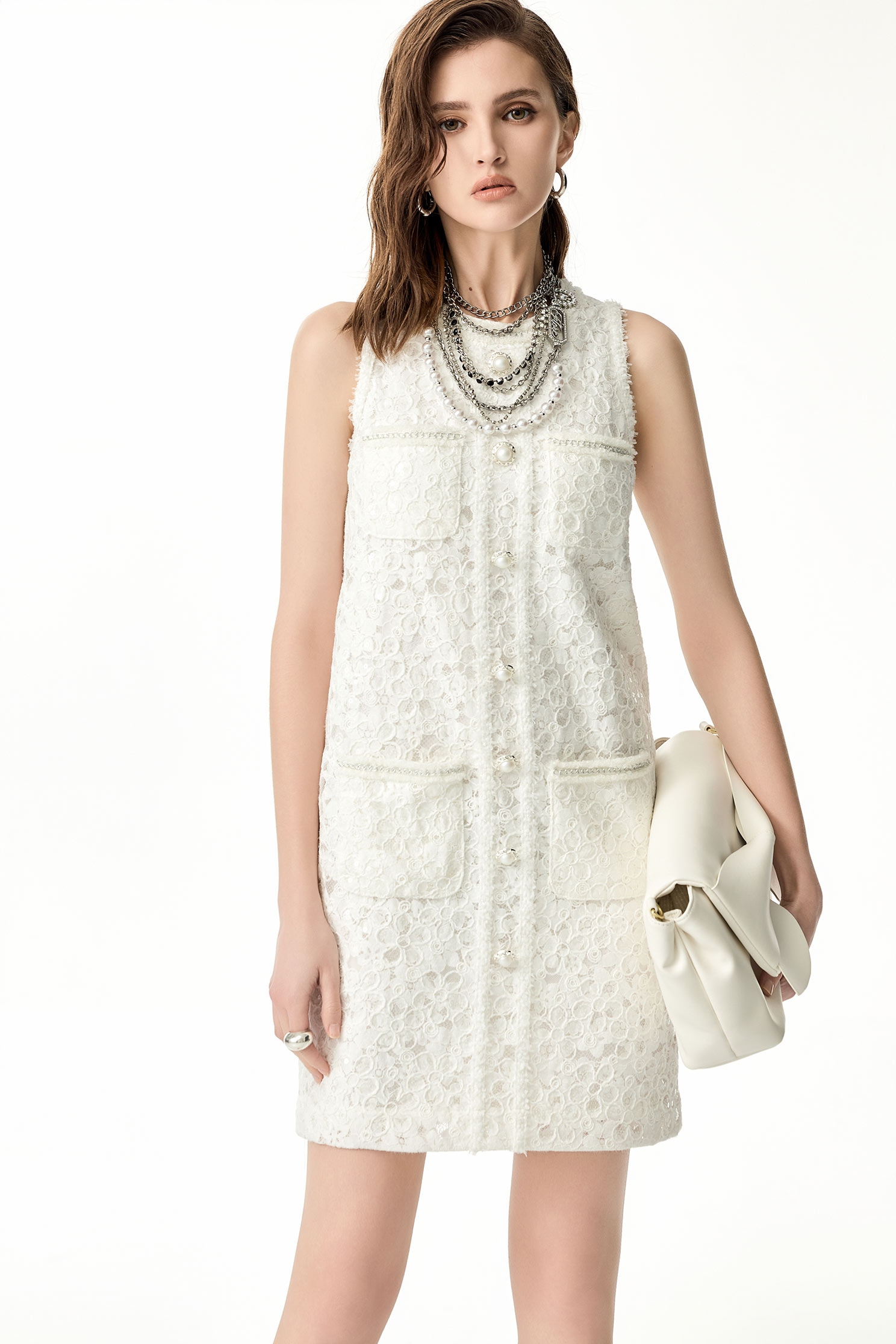 Lace Sleeveless Short DressLace Sleeveless Short Dress,Dresses,Season (SS) Look,pearl,Lace