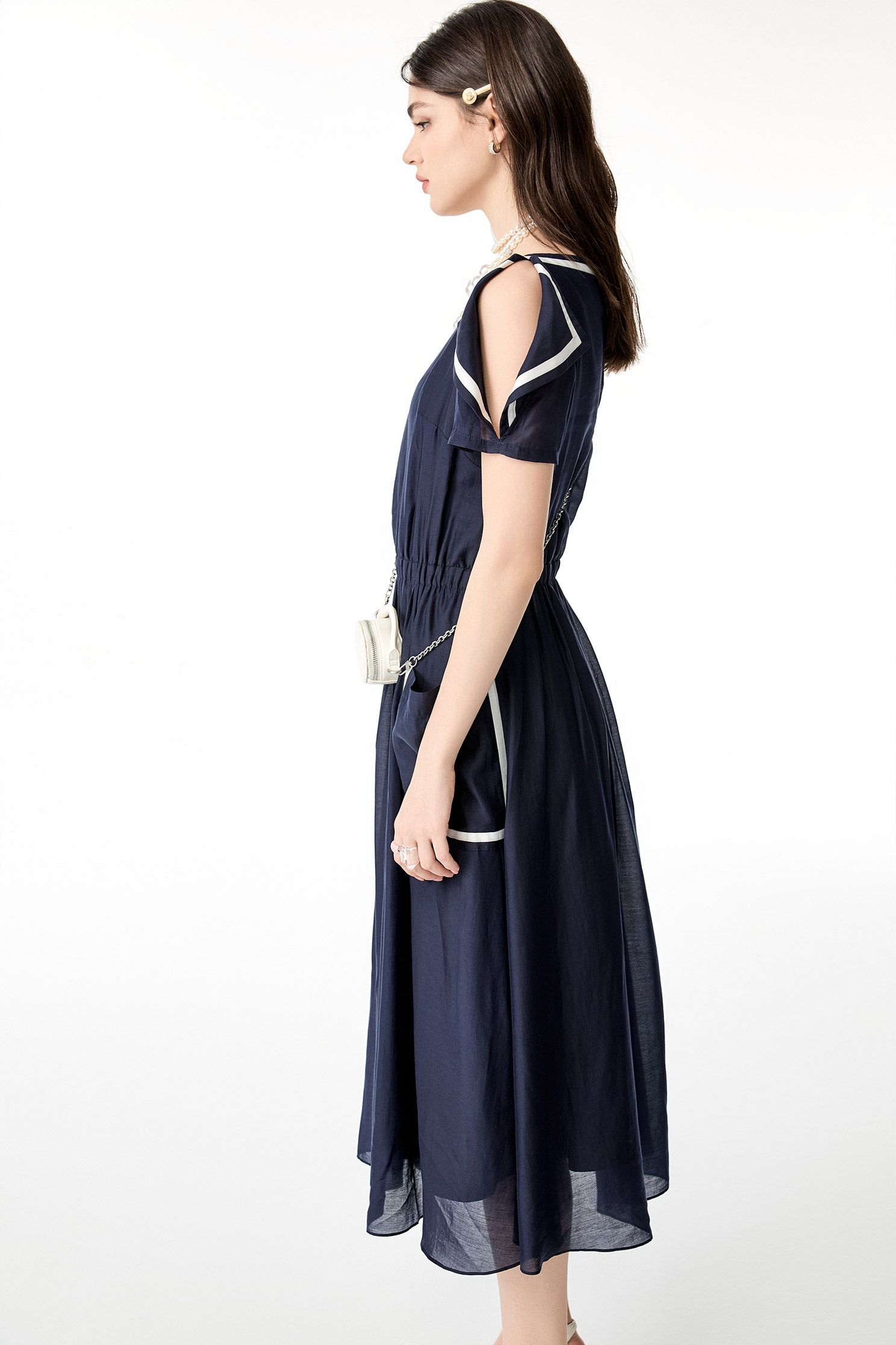 Contrst Trim Midnight Blue Midi DressContrst Trim Midnight Blue Midi Dress,Dresses,Season (SS) Look