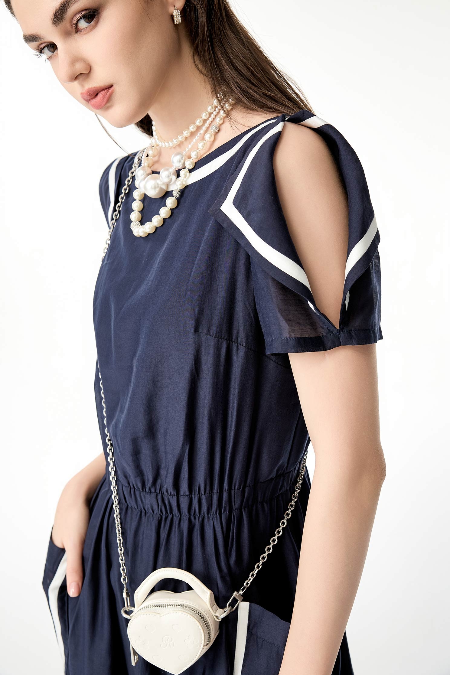 Contrst Trim Midnight Blue Midi DressContrst Trim Midnight Blue Midi Dress,Dresses,Season (SS) Look